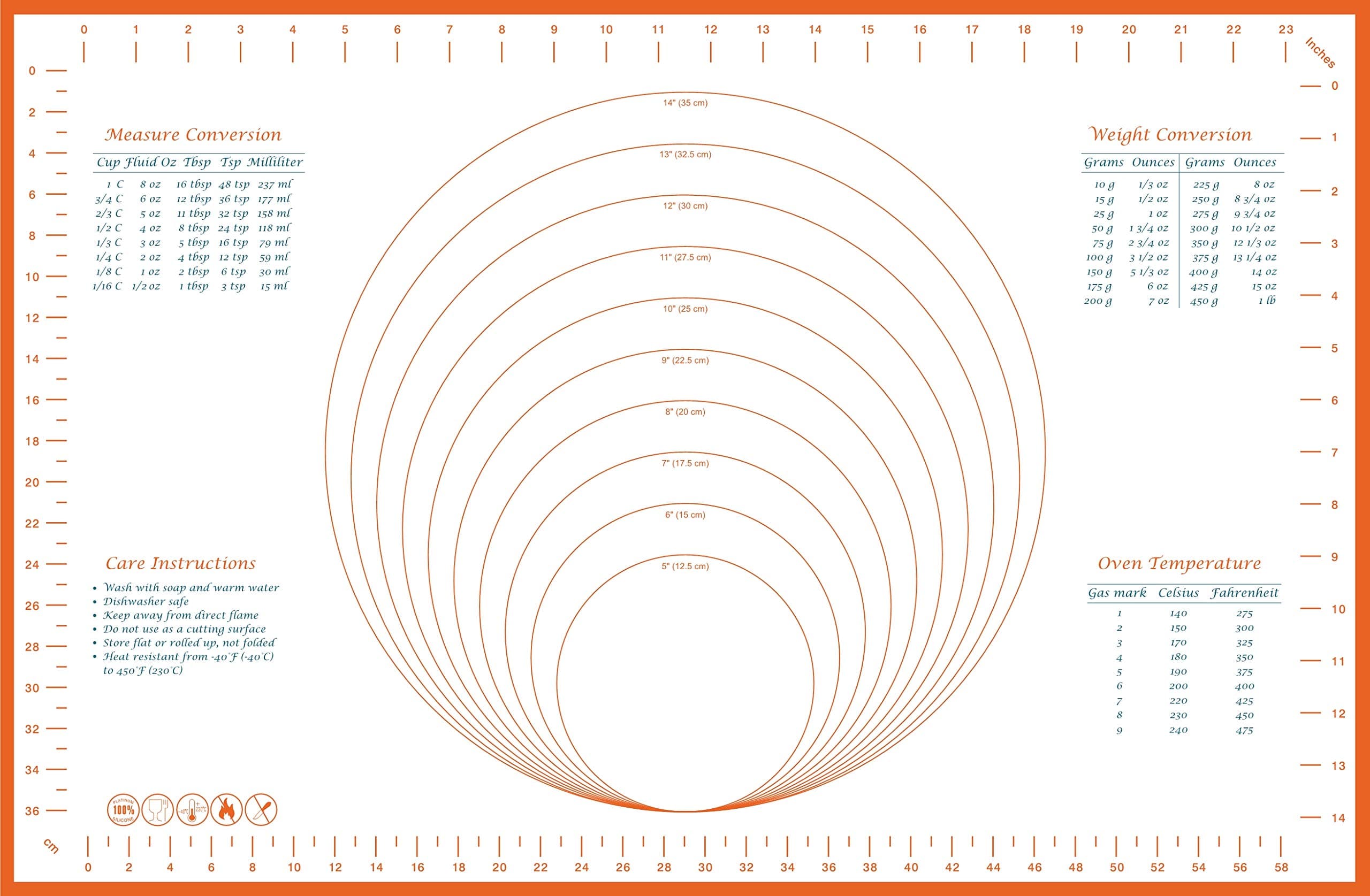 Glitz Star 26.2" x 17.1"Extra Large Pastry Mat Non-Stick 2nd Generation Silicone Baking Mat Counter Mat, Oven Liner, Fondant Pie Crust Mat for Rolling Dough,Orange border