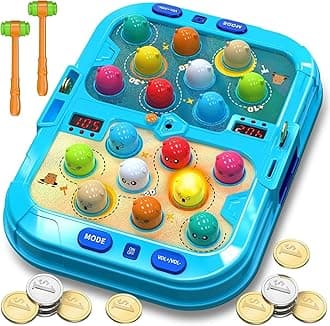 HopeRock Toddler Toys for 3 4 5 Year Old Boys,Toddler Games,with 2 Hammers,5 Modes Light-Up,9 Music Sprays,Interactive Educational Pounding Toys for 3-5 Year Old Boys