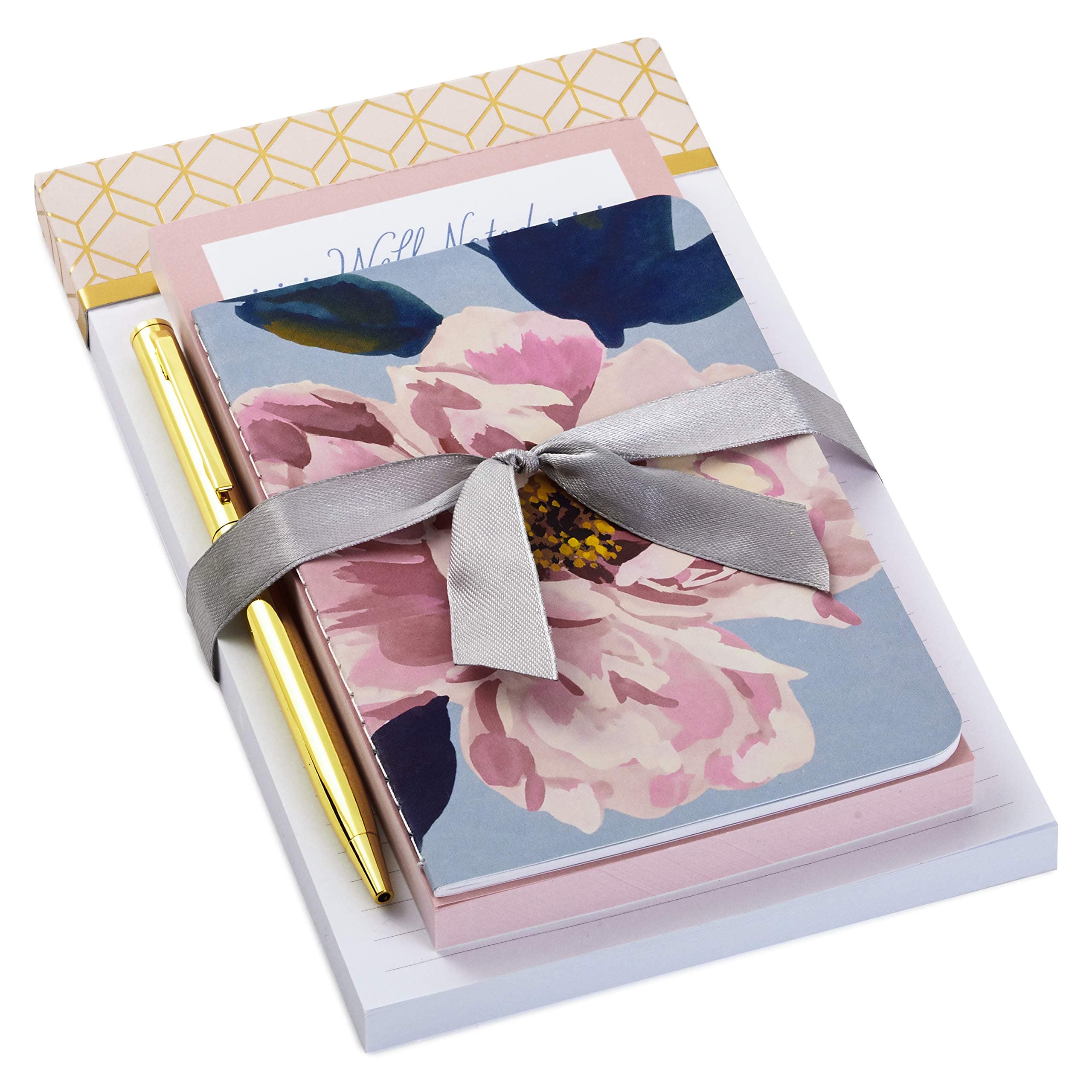 Notepad Bundle with Pen, Pretty Pinks (3 Notepads in Assorted Sizes with Gold Pen), ‎5STZ5086