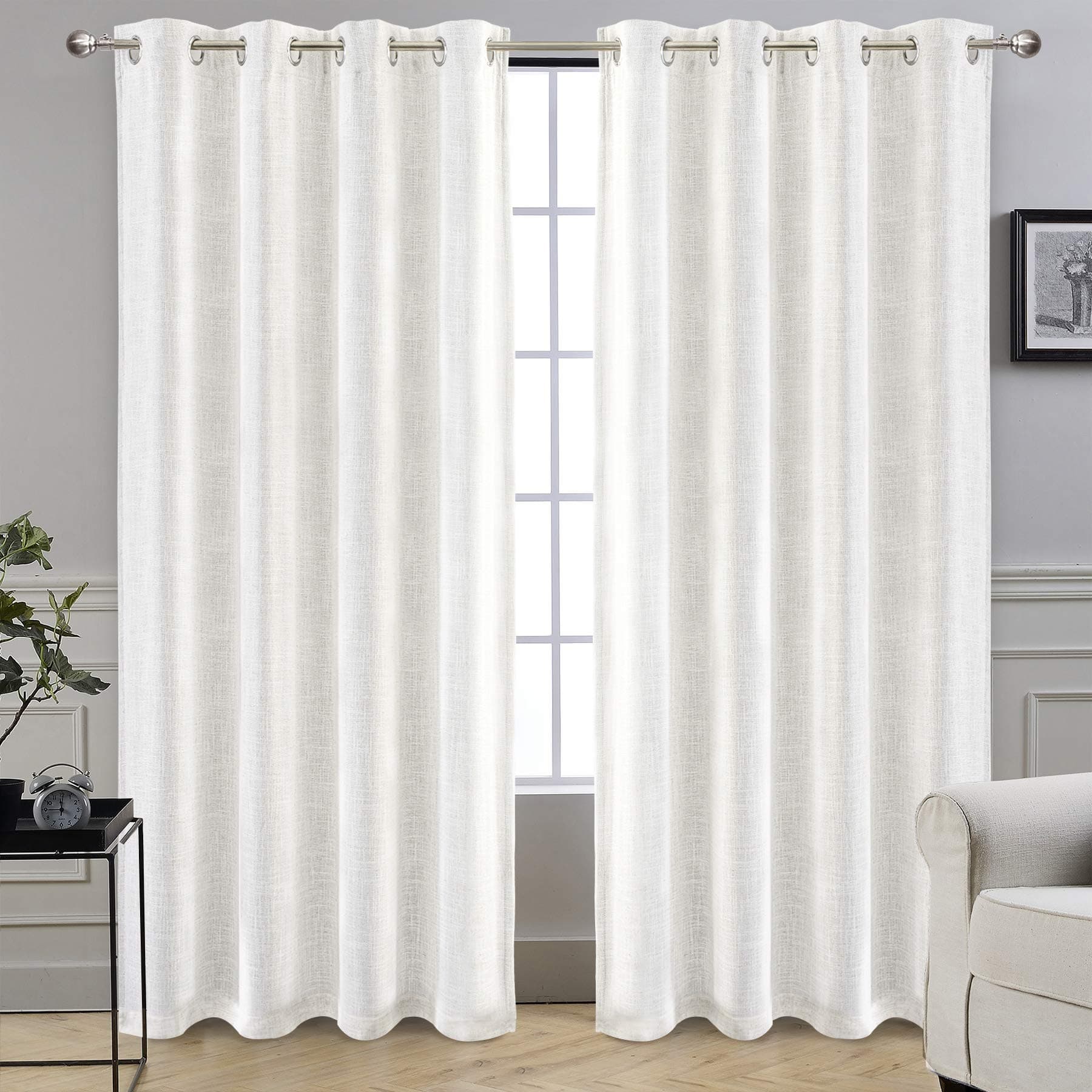DriftAway Solid Color Linen Blend Lined 100% Blackout Grommet Thermal Insulated Energy Saving Window Curtains 2 Layers 2 Panels Each 52 Inch by 84 Inch Ivory