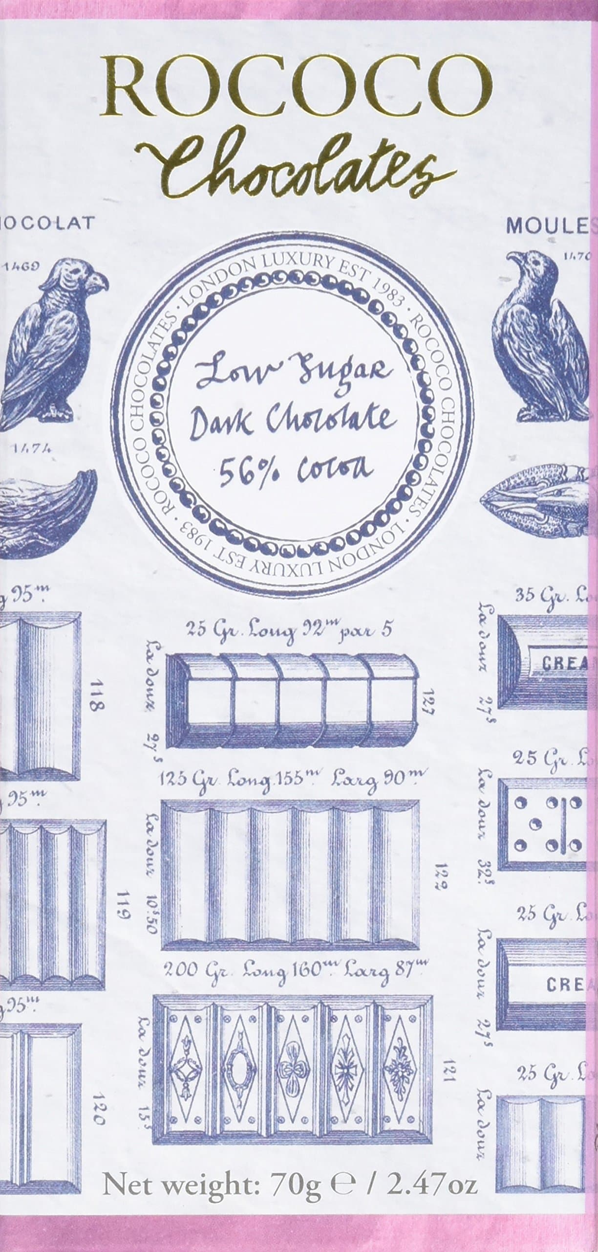 Rococo Chocolates Low Sugar Dark Chocolate Bar 70 g (Pack of 2)