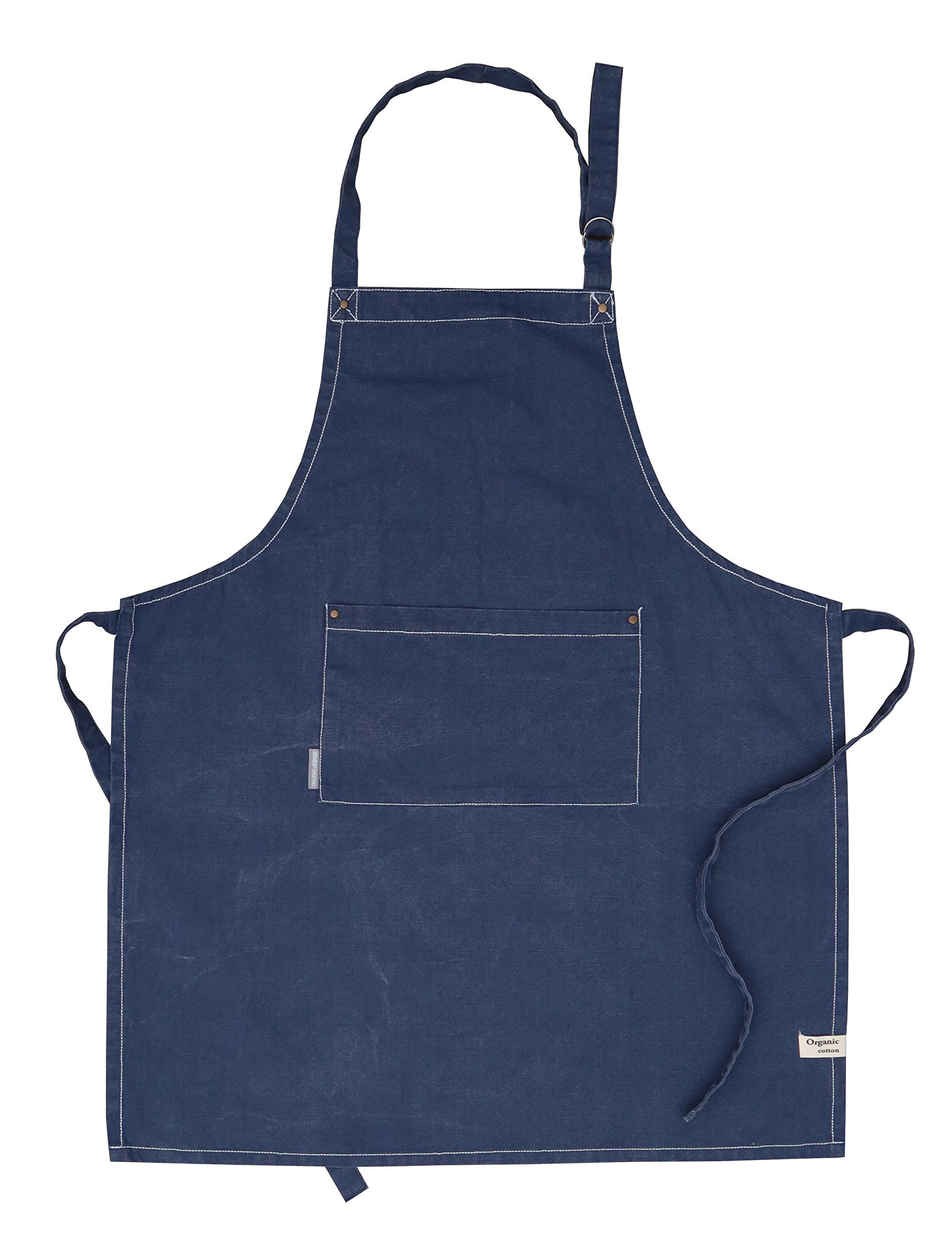 AMOUR INFINI Cotton Solid Aprons for Women with Pockets Adjustable Strap & Waist Ties Washed Apron for Baking, Cooking, Gardening (27.5x33 Inches - Blue)