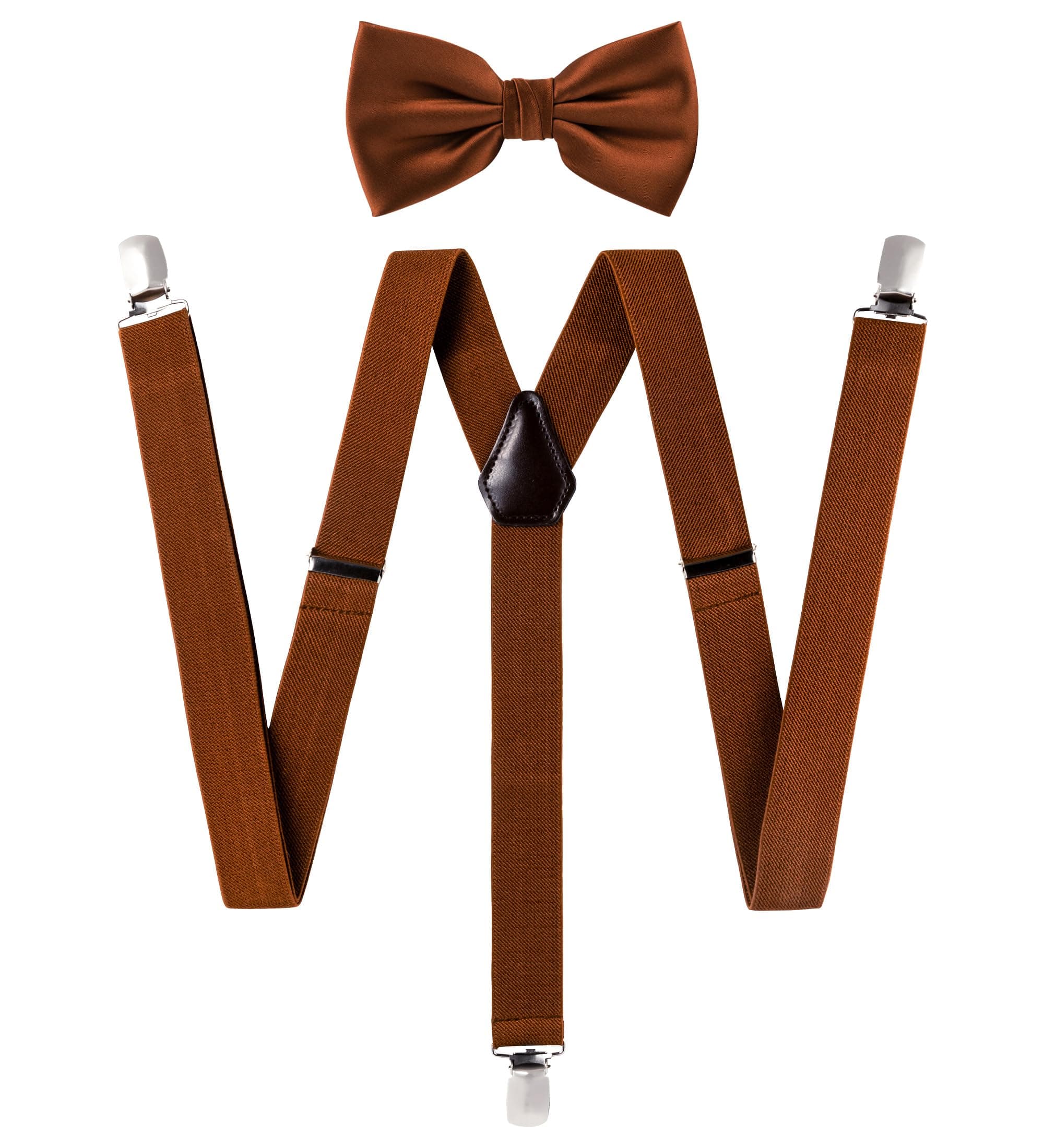TIE G Solid Color Men's Braces + Woven Bow Tie Set for Wedding : Vivid Color, Adjustable Suspender, Strong Clip, Elastic Band