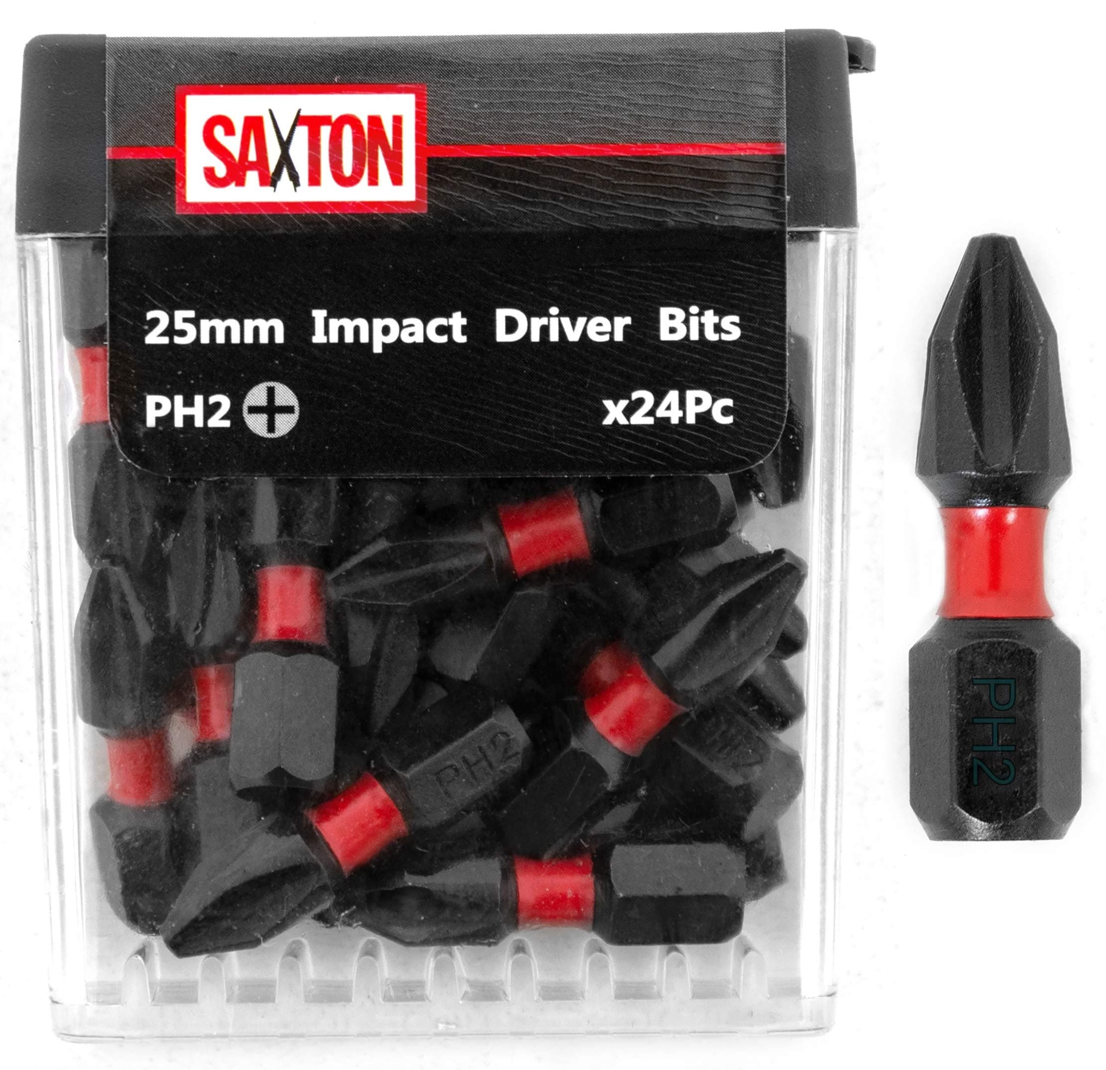 Saxton 24x PH2-25mm Impact Duty Screwdriver Drill Driver Bits Sets Tic Tac Box Compatible with Dewalt Milwaukee Bosch