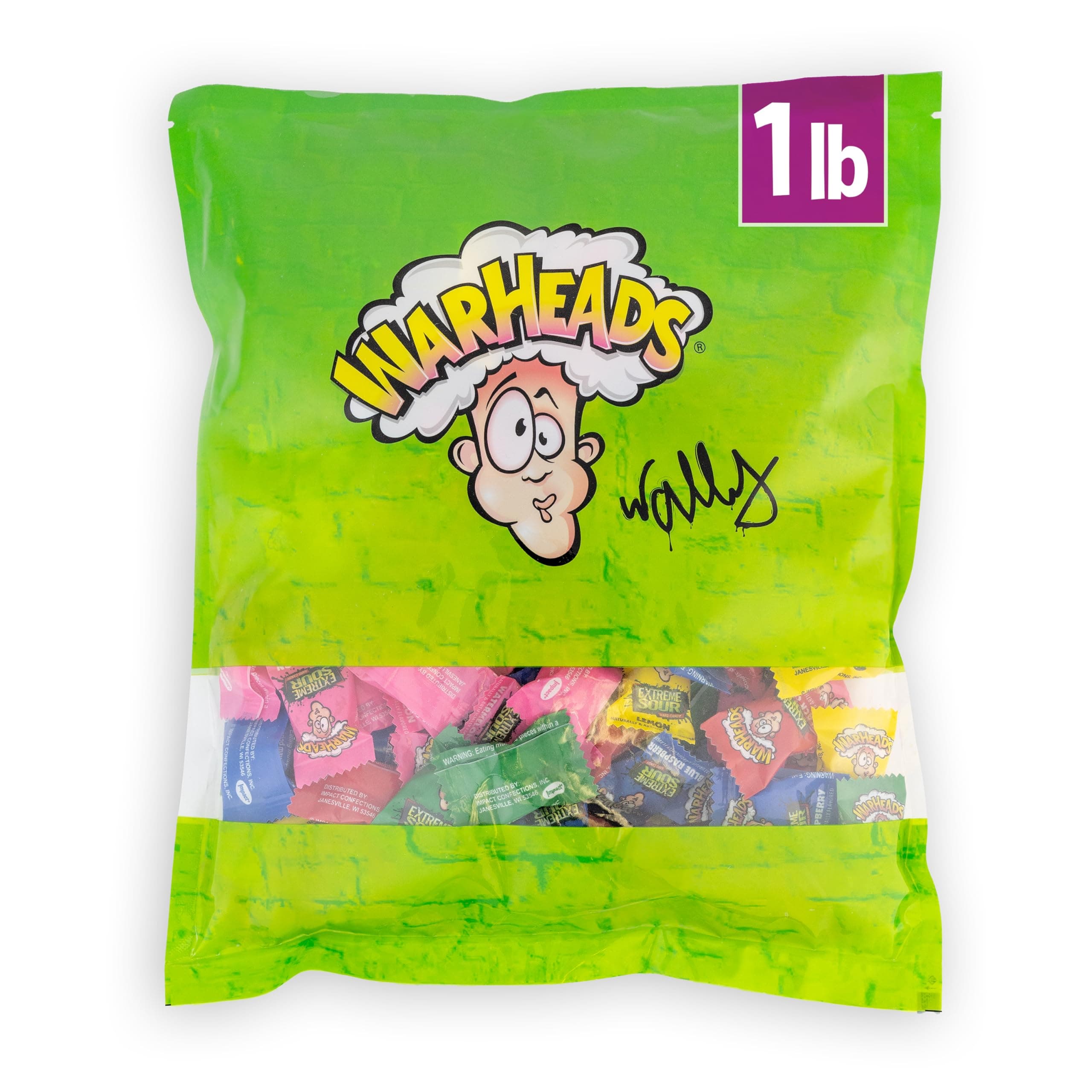 WARHEADS - Extreme Sour Hard Candy - Sour Apple, Black Cherry, Blue Raspberry, Lemon & Watermelon Flavors, Great for Parades- 1lb. Bulk Bag
