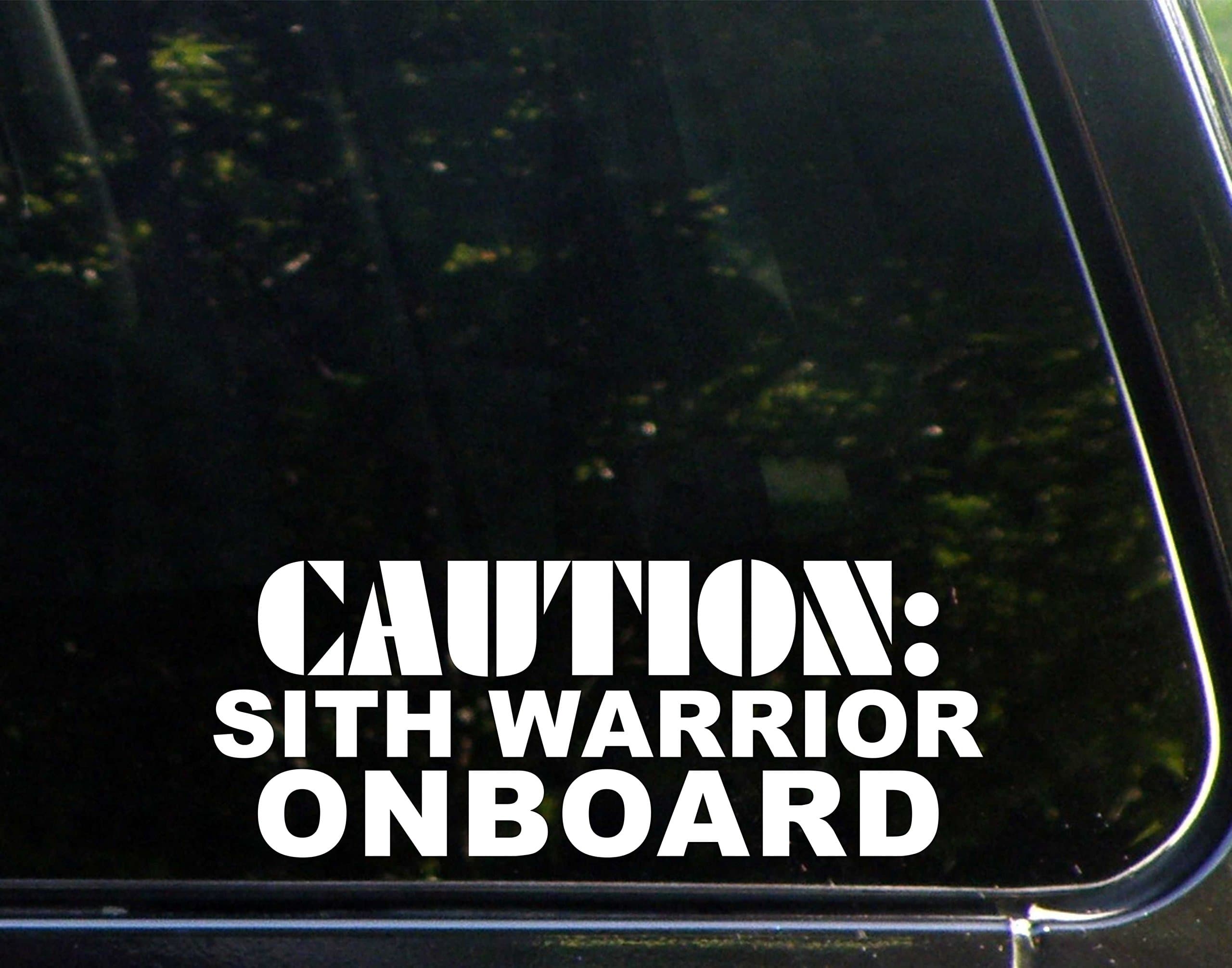 CAUTION: Sith Warrior On Board - 8-3/4" x 3-1/2" - Vinyl Die Cut Decal/Bumper Sticker For Windows, Cars, Trucks, Laptops, Etc.