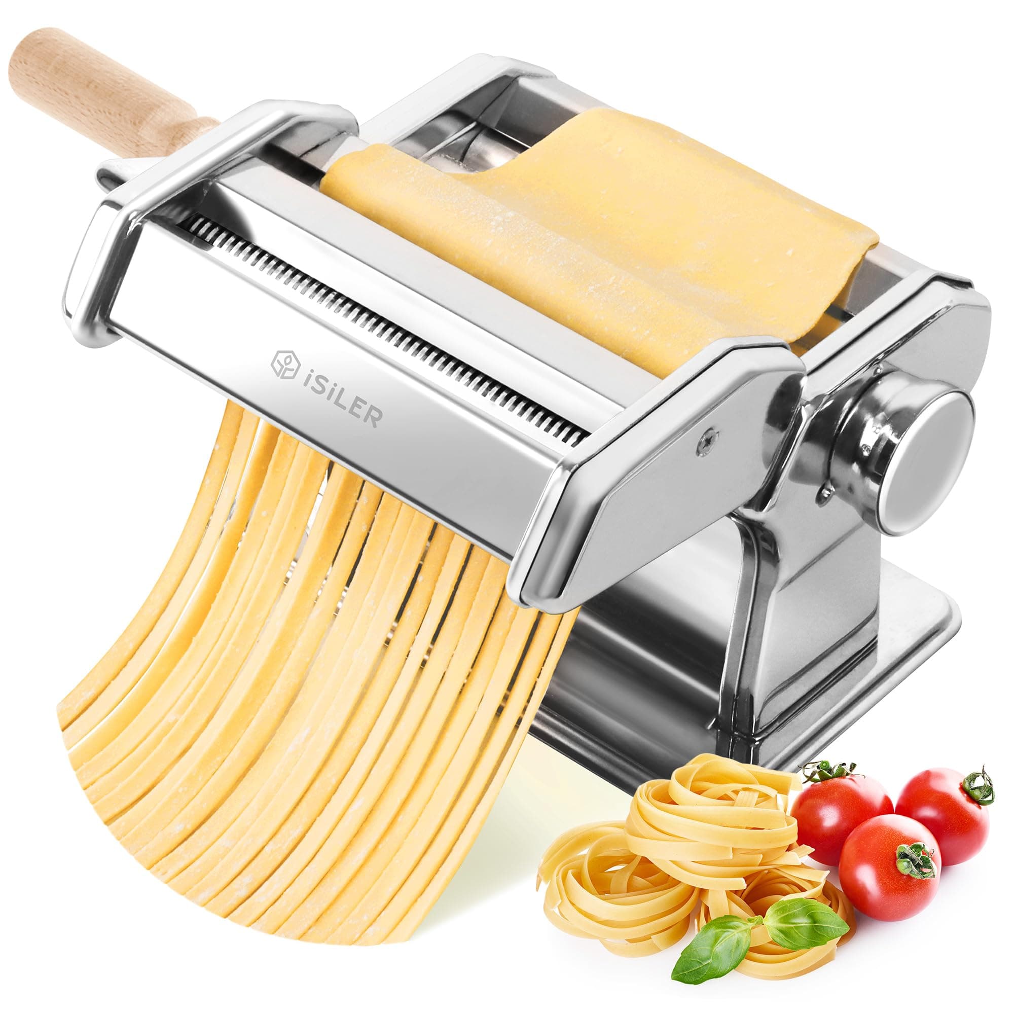 ISILER Pasta Maker, 9 Adjustable Thickness Settings 2-in-1 Pasta Machine with Rollers and Cutter, Noodle Maker for Pasta, Dumpling Skin, Spaghetti, Fettuccini, Lasagna