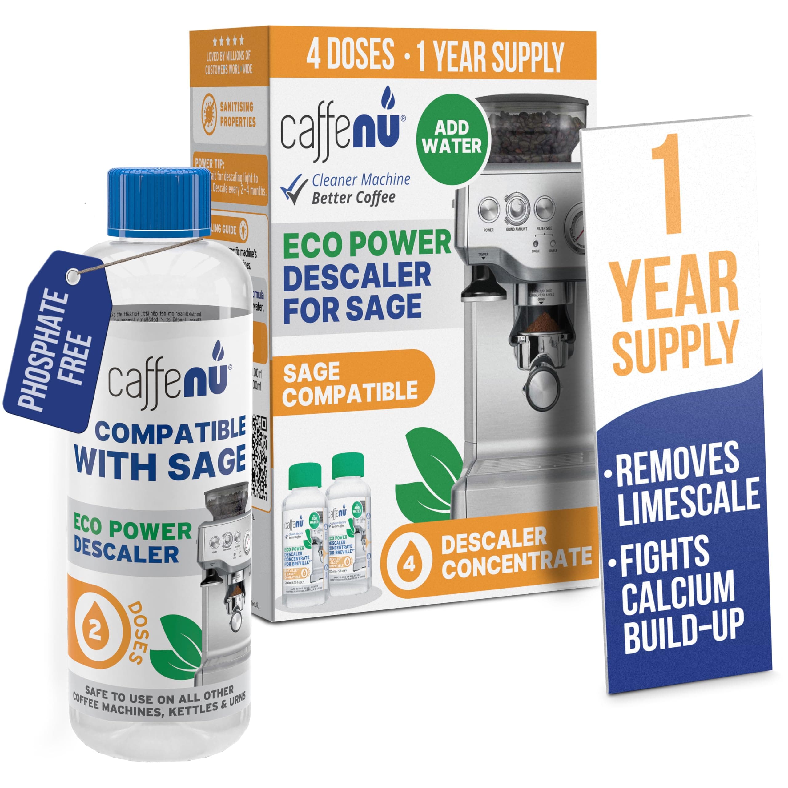 Sage Compatible Descaling Solution. 400ml Descaler Compatible with All Sage and Breville Coffee Machines. Removes Limescale and Provides Hotter Coffee. 4 Uses.