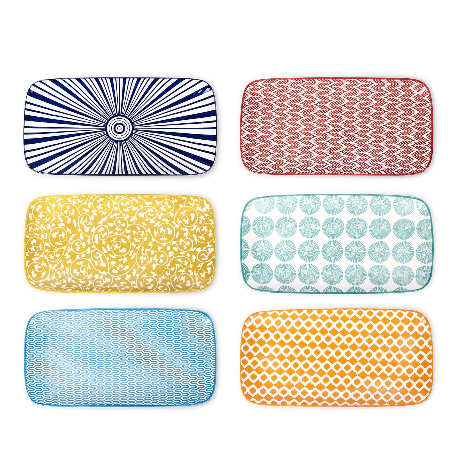 SelamicaCeramic Serving Platters, 12 Inch Serving Trays for Party Entertaining, Large Rectangular Serving Plates, Set of 6, Assorted Colors