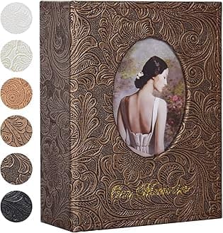 RECUTMS Photo Album 100 4x6 Pockets, Small Mini Capacity Retro Leather Photo Book with White Pages Hold 100 Vertical Photos for Family Wedding Baby (Bronze Brown)