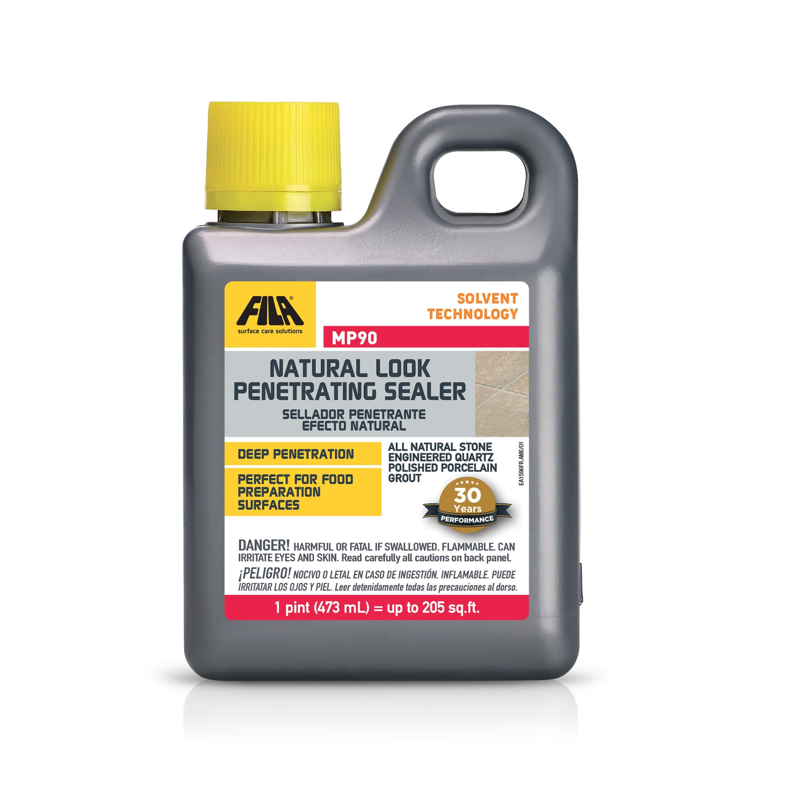 FILA Surface Care Solutions Solvent Based Sealer MP90 1 Pt. Sealer ideal for Granite Countertops, Natural Stone, Polished Porcelain and Marbles, Natural Look, Water Repellent.