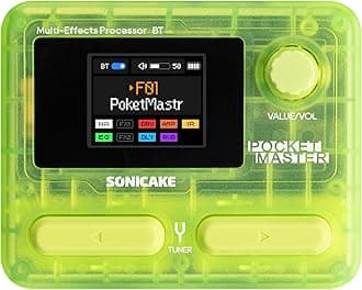 SONICAKE Pocket Master Guitar Bass Amp Modeling IR Cabinets Simulation Multi-Effects with Stereo OTG USB Audio Interface BT Audio 1.77" LCD Color Screen Transparent Green