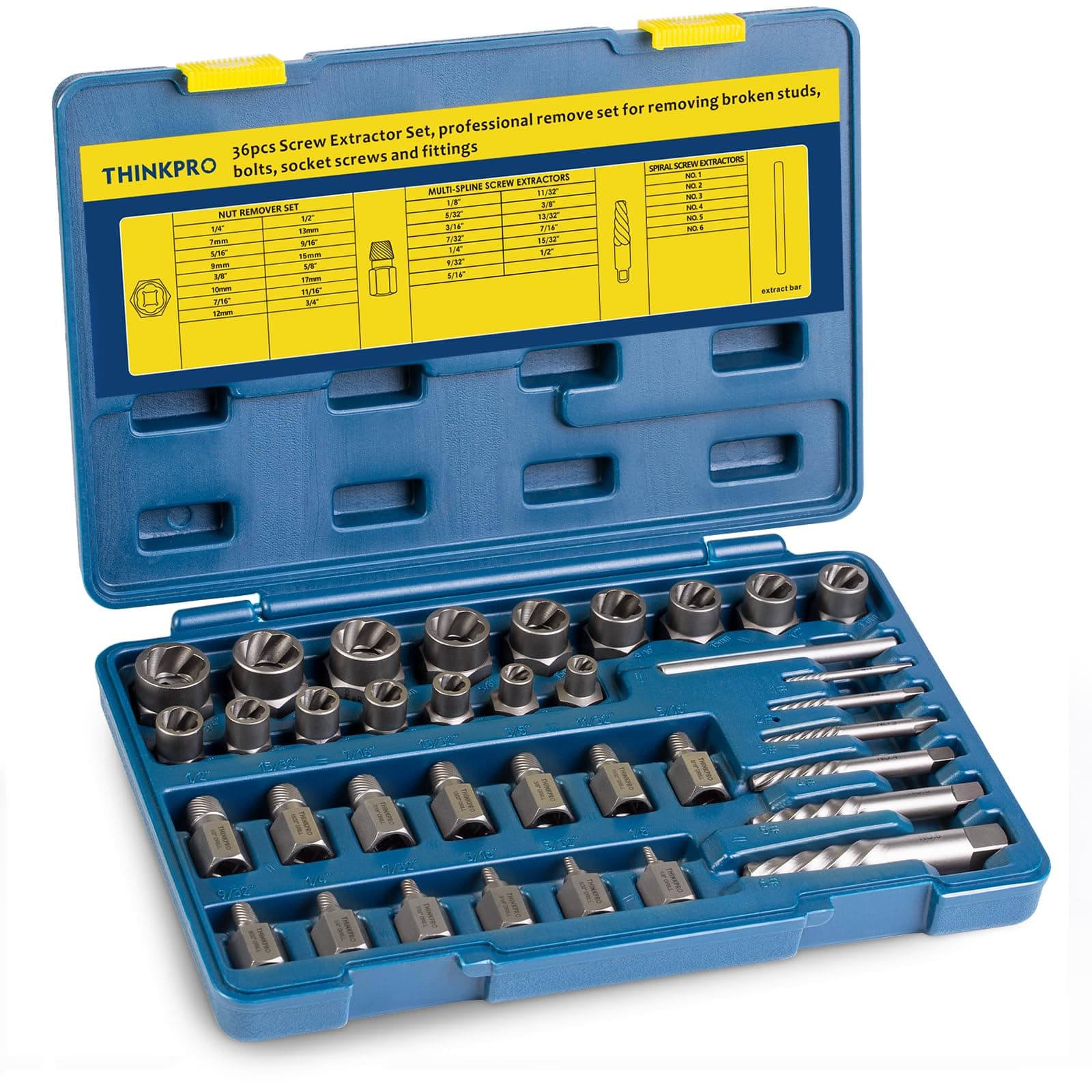 36Pcs Screw & Bolt Extractor Set, 2-in-1 Multi-Spline Lug nut Remover, Easy out Stripped Screw Removal Tool Kit for Damaged, Frozen, Studs, Rusted, Rounded-Off Bolts, Nuts