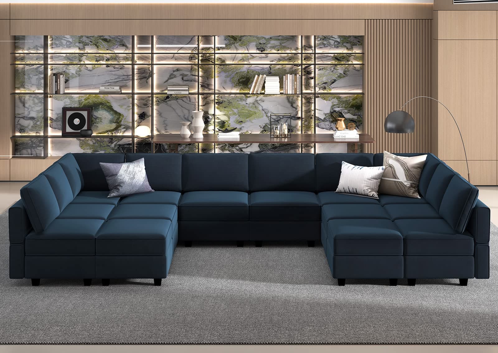 Belffin Oversized Modular sectional Sofa with Double Chaises U Shaped Sleeper Sofa Couch Reversible with Storage Velvet Blue