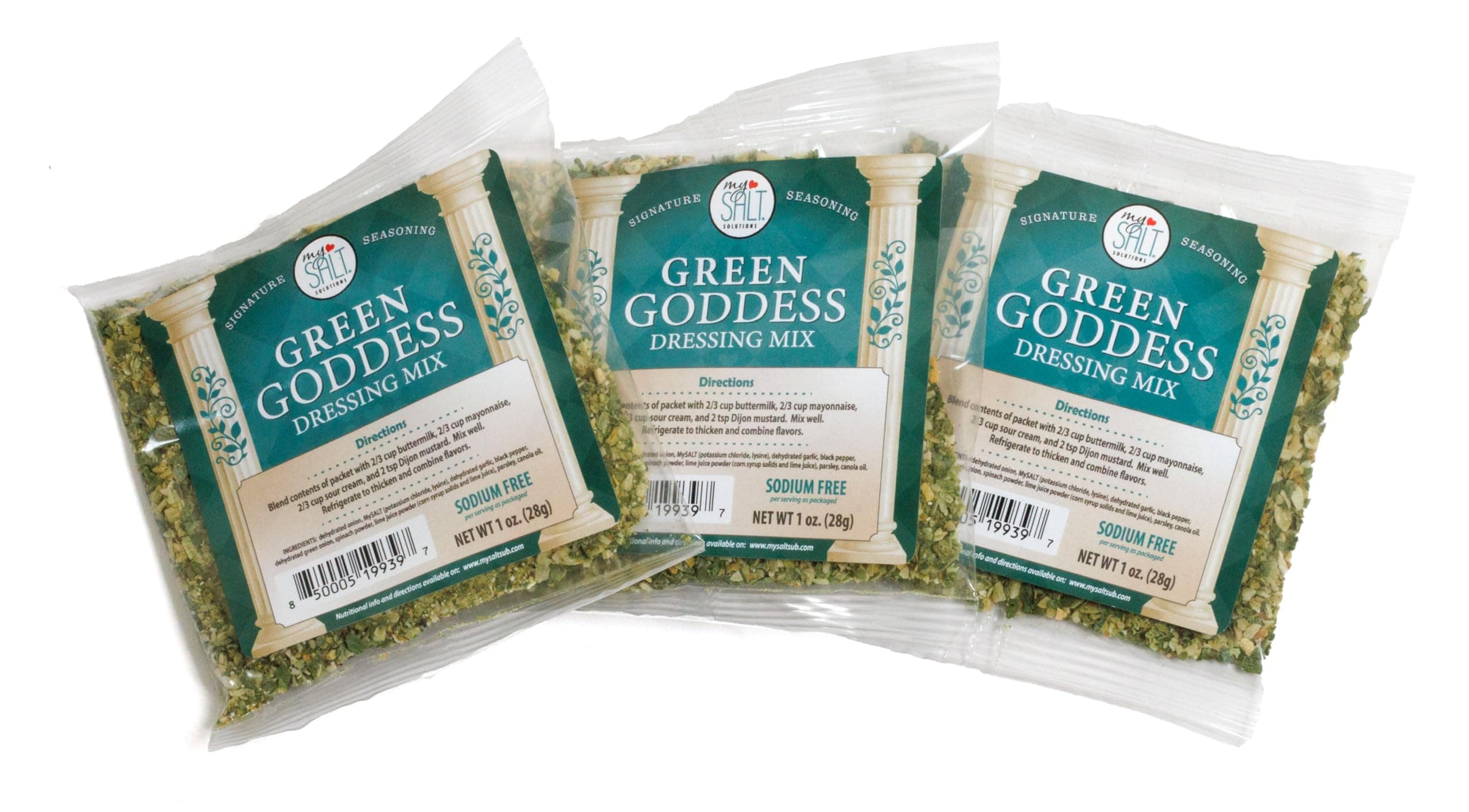 MySALT Green Goddess Dressing Mix – 3 Pack – Sodium-Free Packets, Low Sodium When Prepared – Ranch Caesar Style Flavor, No MSG