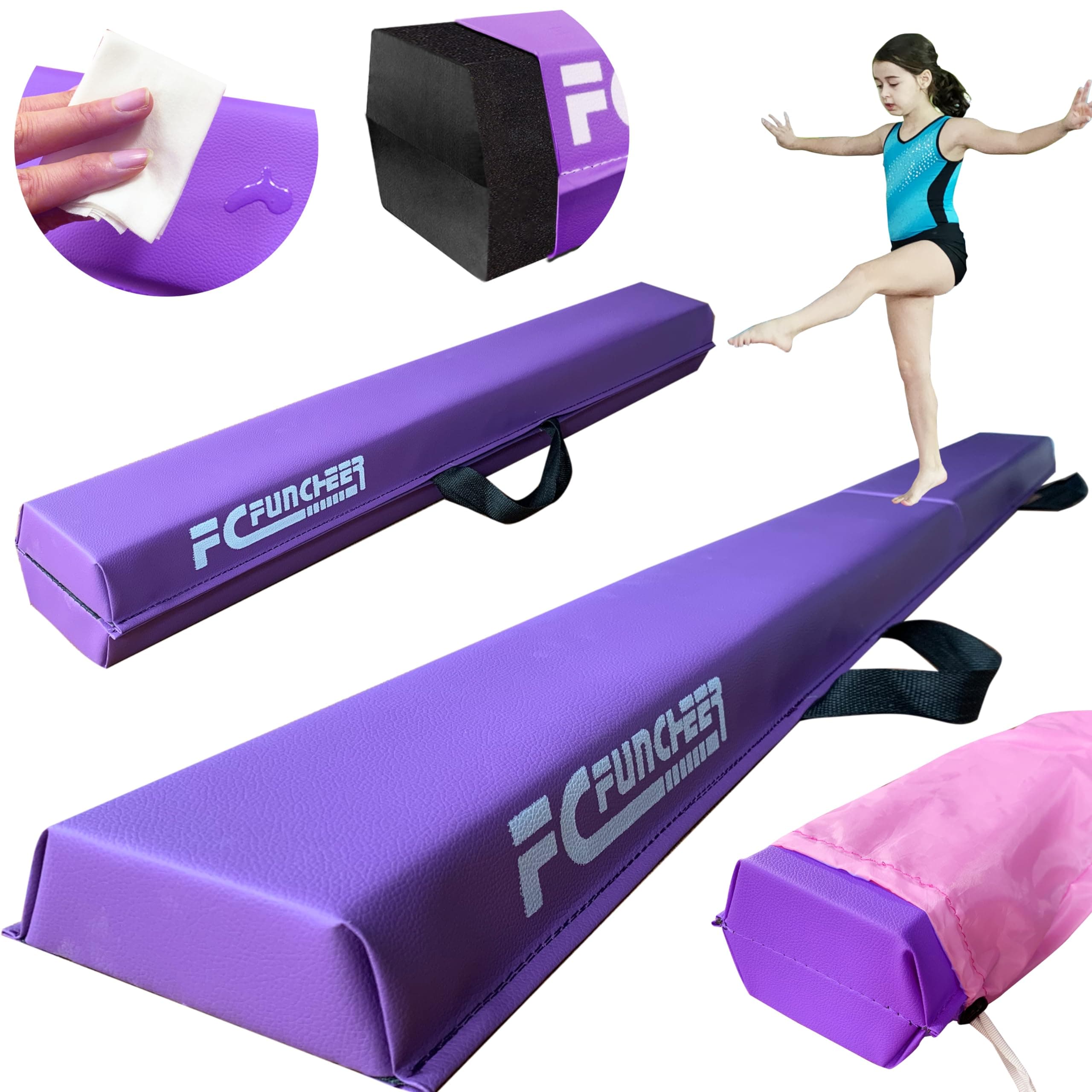 6FT/9FT Folding Balance Beam for Kids ages 3-15- Foldable Gymnastics Floor Beam,Anti-Slip ,Carrying Bag, Faux Suede Covered,EVA foam,Gymnastics Equipment for Kids Training At Home,School,Gym Center