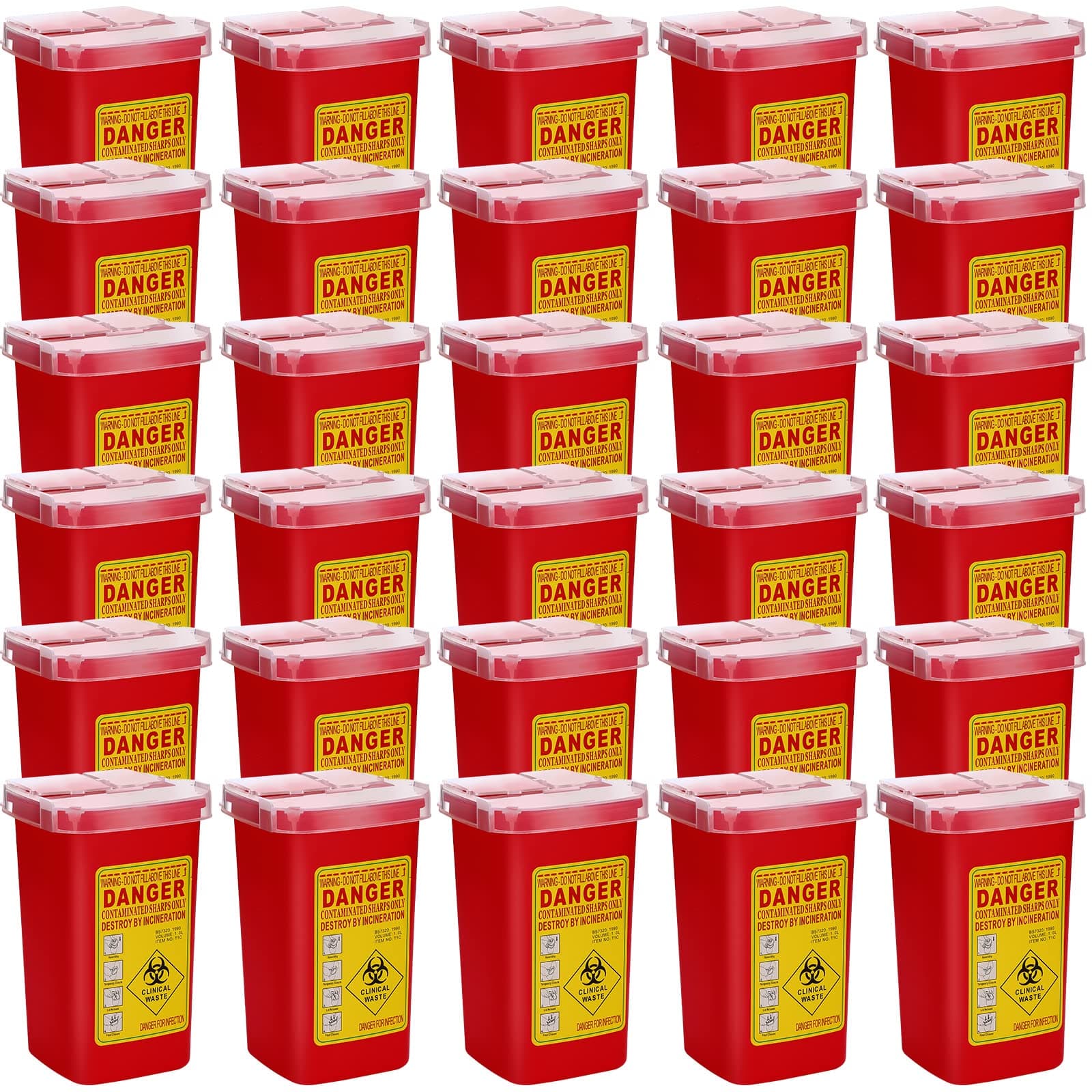 Chumia 30 Pcs Sharps Containers for Home Use, 1 Quart Portable Small Needle Disposal Sharps Container Home Travel, with Locking Lid for Biohazard Syringes, Safe Needle Box Disposal