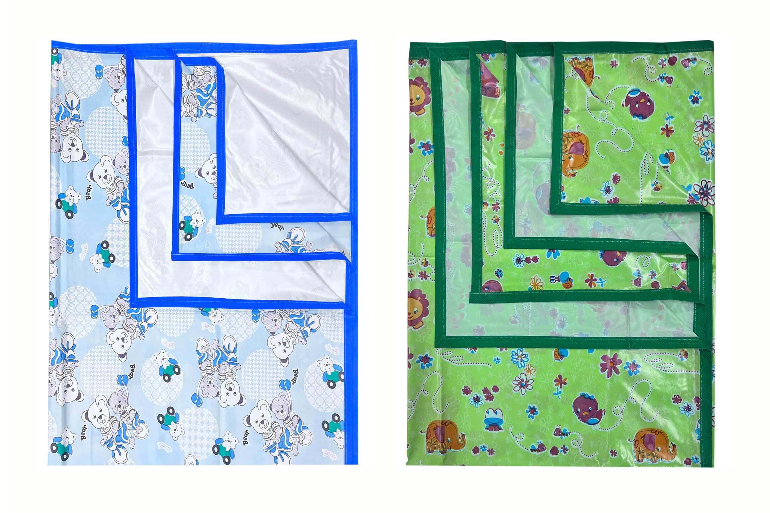 EcoSoft Plastic Sheet,PVC Sheet for Kids,Rubber Sheet for Babies,Bed Wetting Protector(90 x 135 cm) (Blue Bear & Green Hippo)