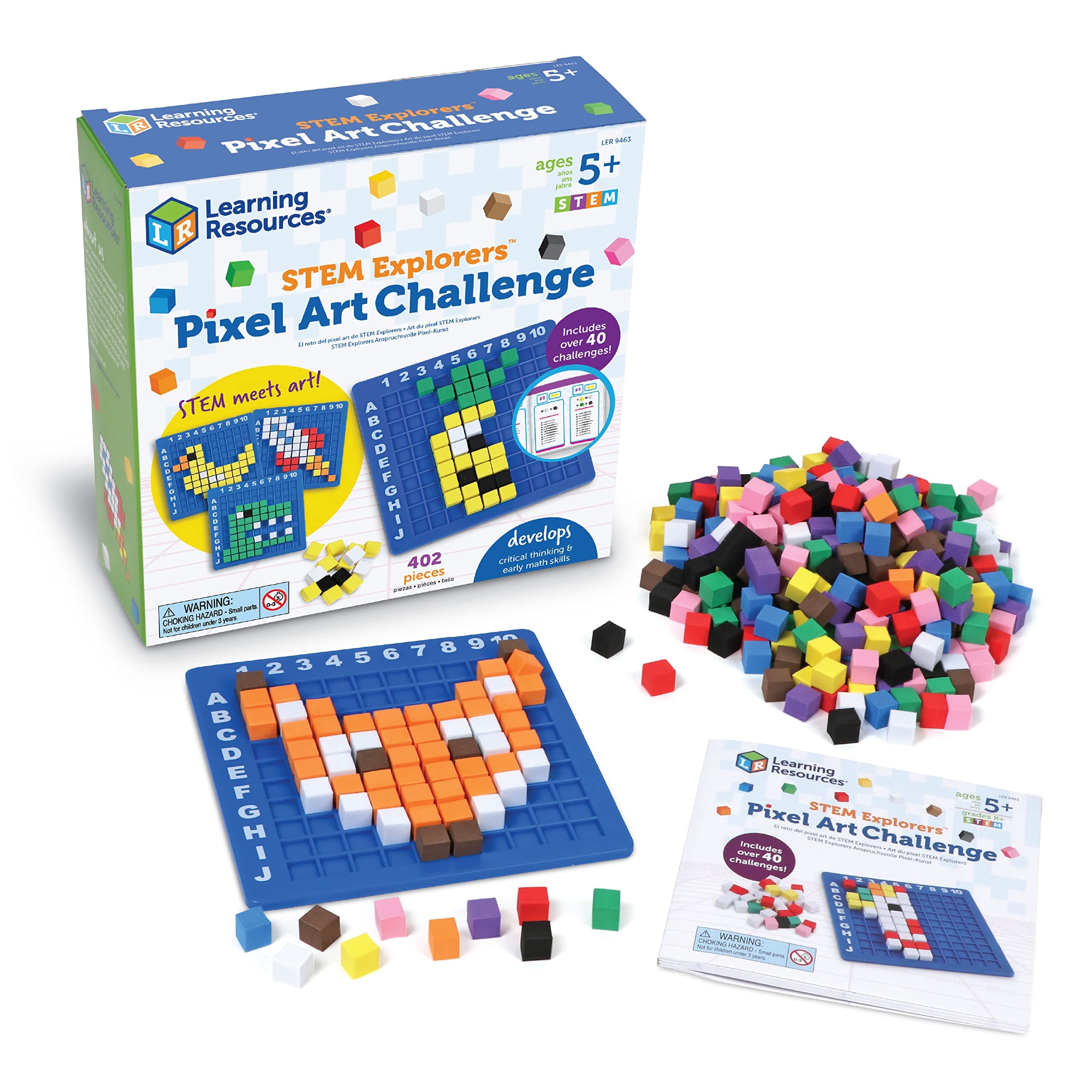 Learning Resources STEM Explorers Pixel Art Challenge - 402 Pieces, Ages 5+ STEM Learning Activities for Kids, Math and Coding Games for Kids