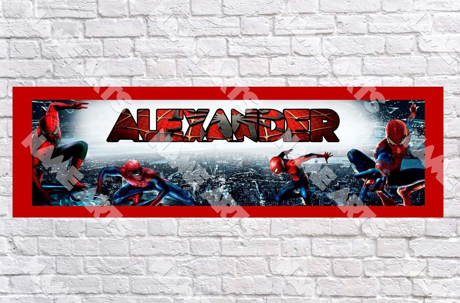 Personalized/Customized Spiderman Name Poster with Border Mat- Home Wall Decor Birthday Party Door Banner