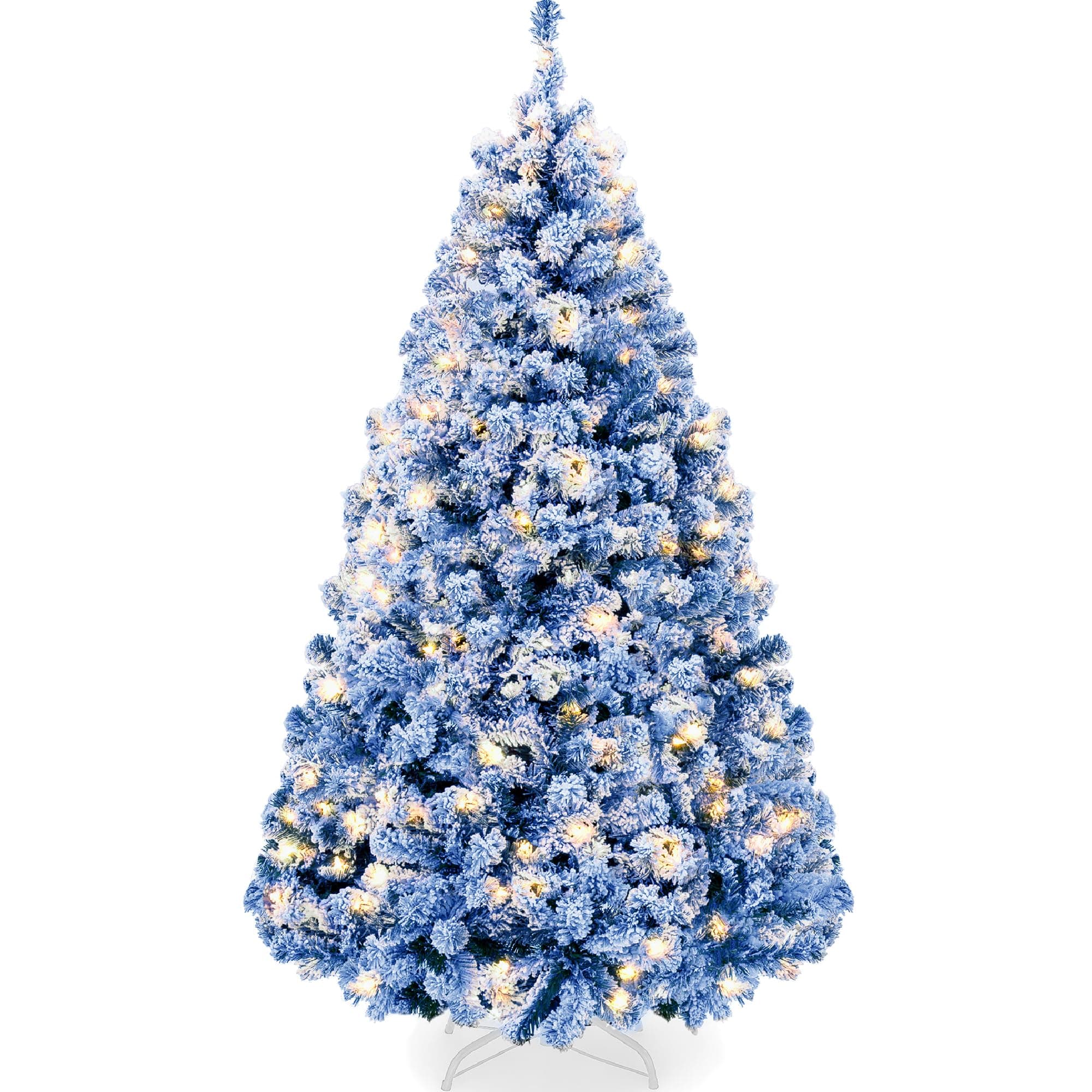Best Choice Products Pre-Lit Blue Christmas Tree, 4.5ft Artificial Flocked Full Fir Tree, Holiday Decoration w/ 200 Lights, 400 Branch Tips