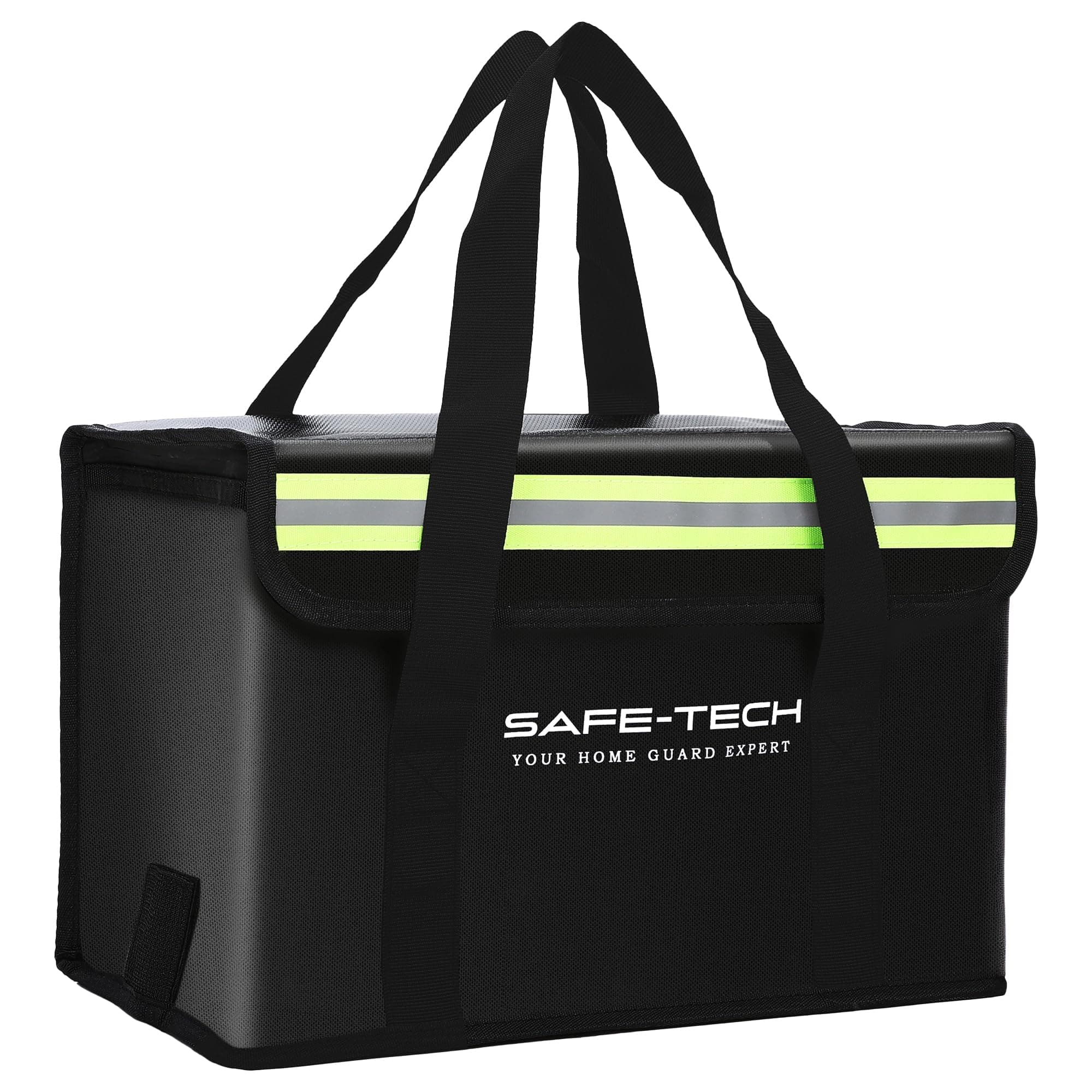 SAFE-TECH Laboratory Tested Lithium Battery Bag, 14″x7.8”x 9.5″ Multi Layer Fireproof Battery Storage Case, NHS Approved Lipo Safe Bag, Explosion Proof Bag for Drone Battery Case Tested to SGS 800°C