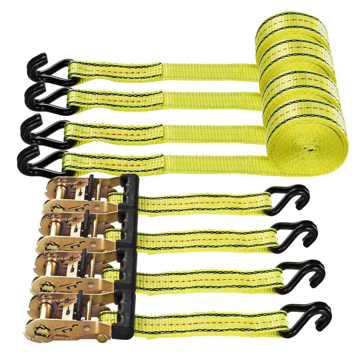 Partsam Heavy Duty Ratchet Tie Down Straps, 3000 lbs Break Strength - 4 Pack 1.5" x 15' Utility Cargo Tiedowns with Steel Dual J-Hooks for Moving, Hauling, Motorcycles, Securing Cargo (Yellow)