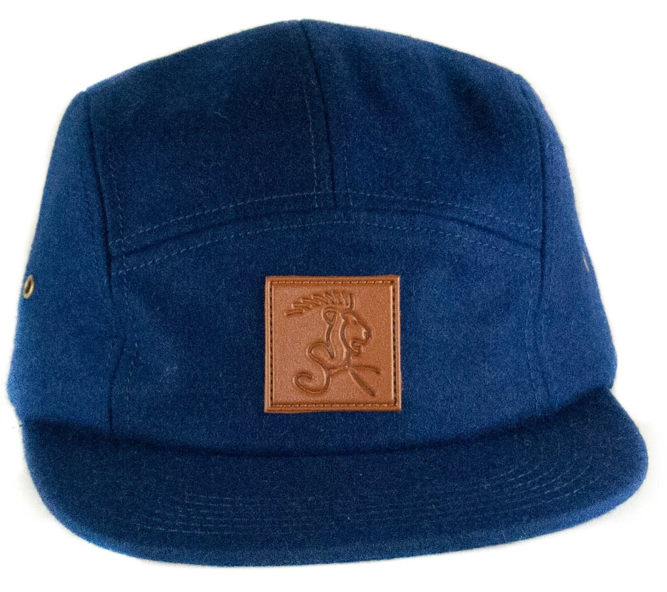Classic Wool 5 Panel Hat (Navy Blue w/Leather)