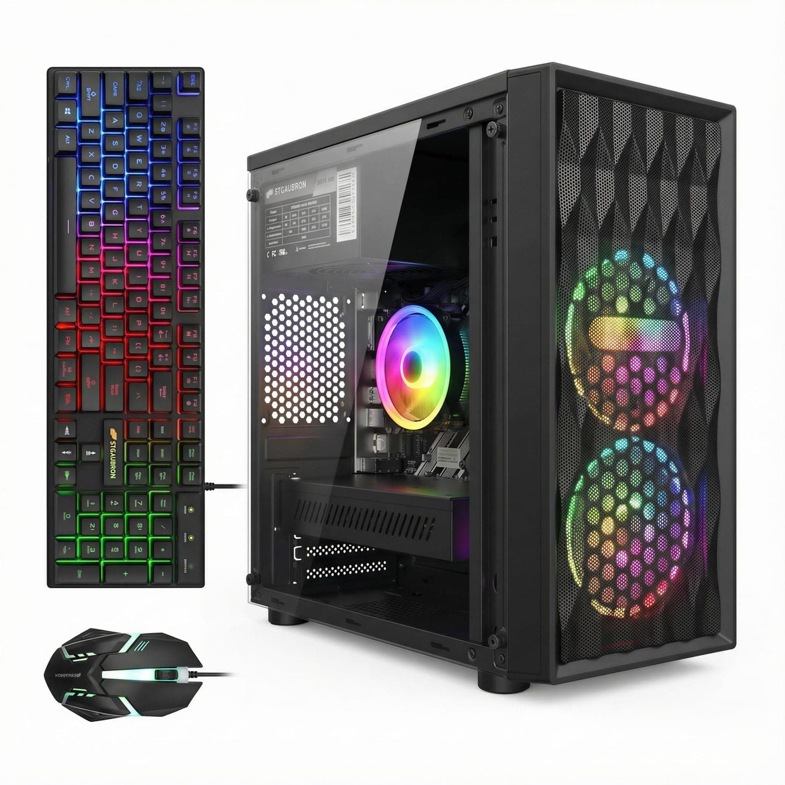 STGAubron Gaming PC Computer Desktop, Radeon RX 560 4G, Intel Core I7 8th up to 4.1GHz, 16G DDR4, 512G SSD, WiFi 6 & BT 5.2, RGB Fan x2, Windows 11 Home