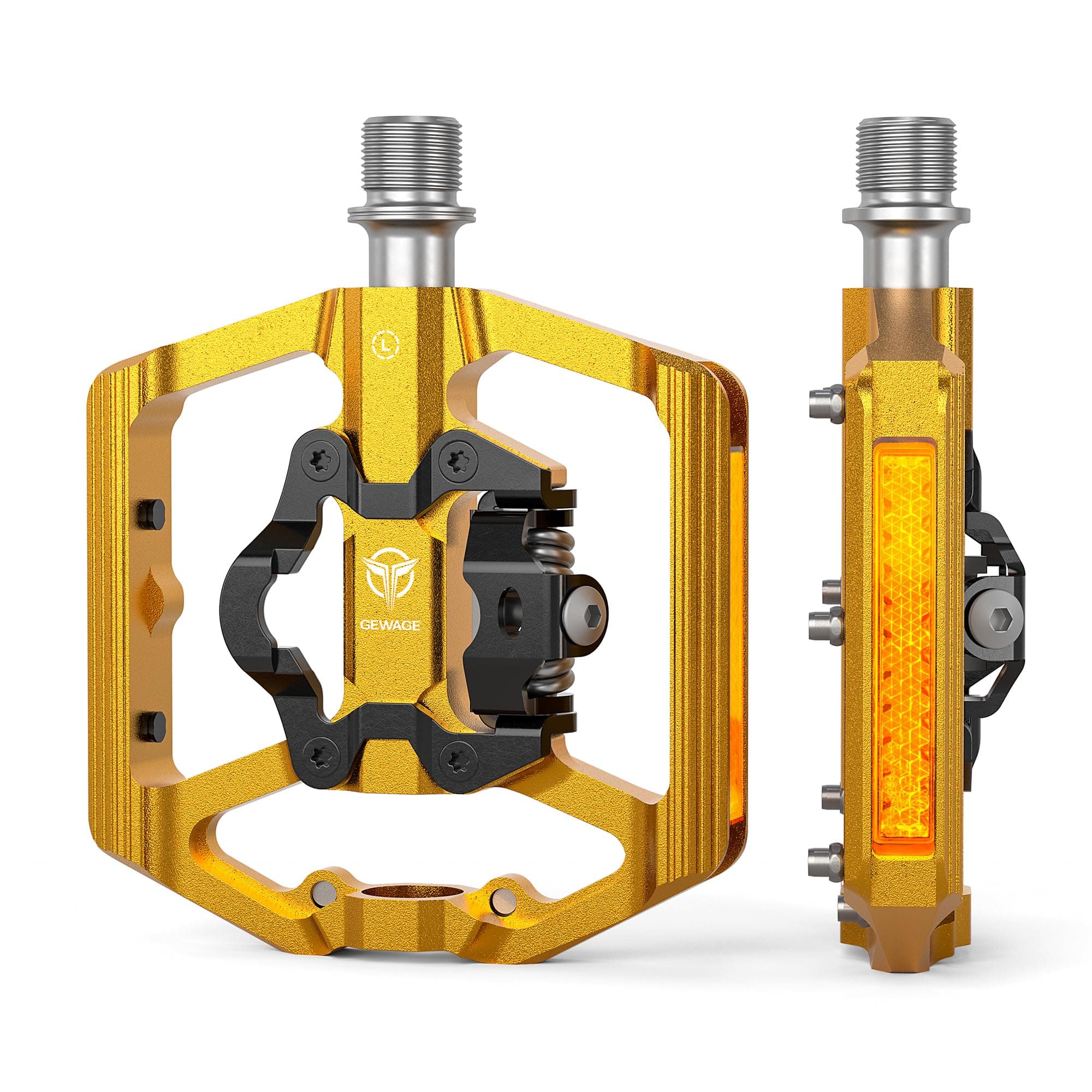 Mountain Bike Pedals with Reflector- Dual Function Plat & Clipless Pedals, Bicycle Pedal 9/16”Compatible with SPD - 3 Sealed Bearings Bicycle Platform Mountain Pedals