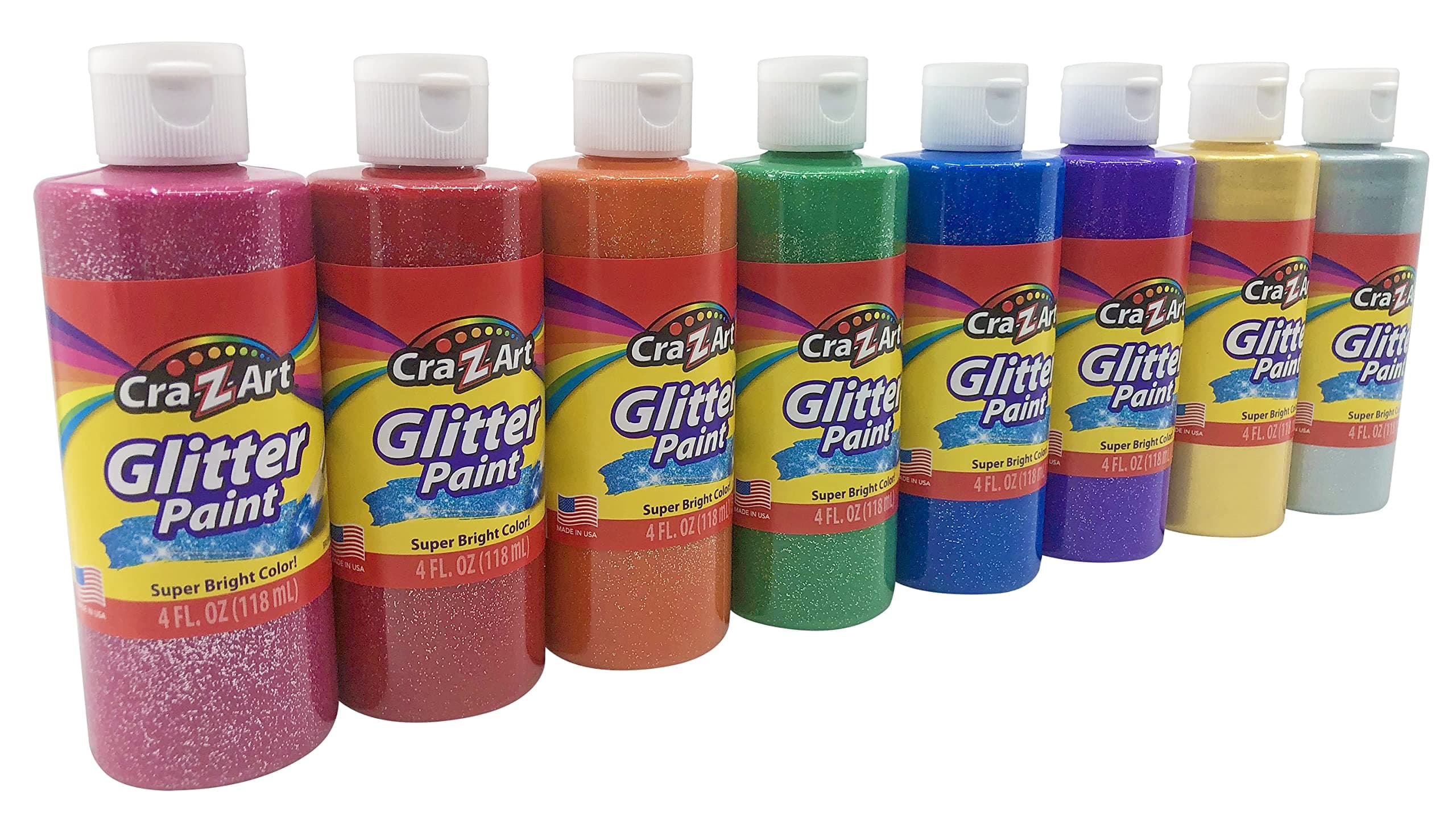Cra-Z-Art Washable Glitter Paint Bulk Pack 8ct, Assorted Colors 4oz each bottle