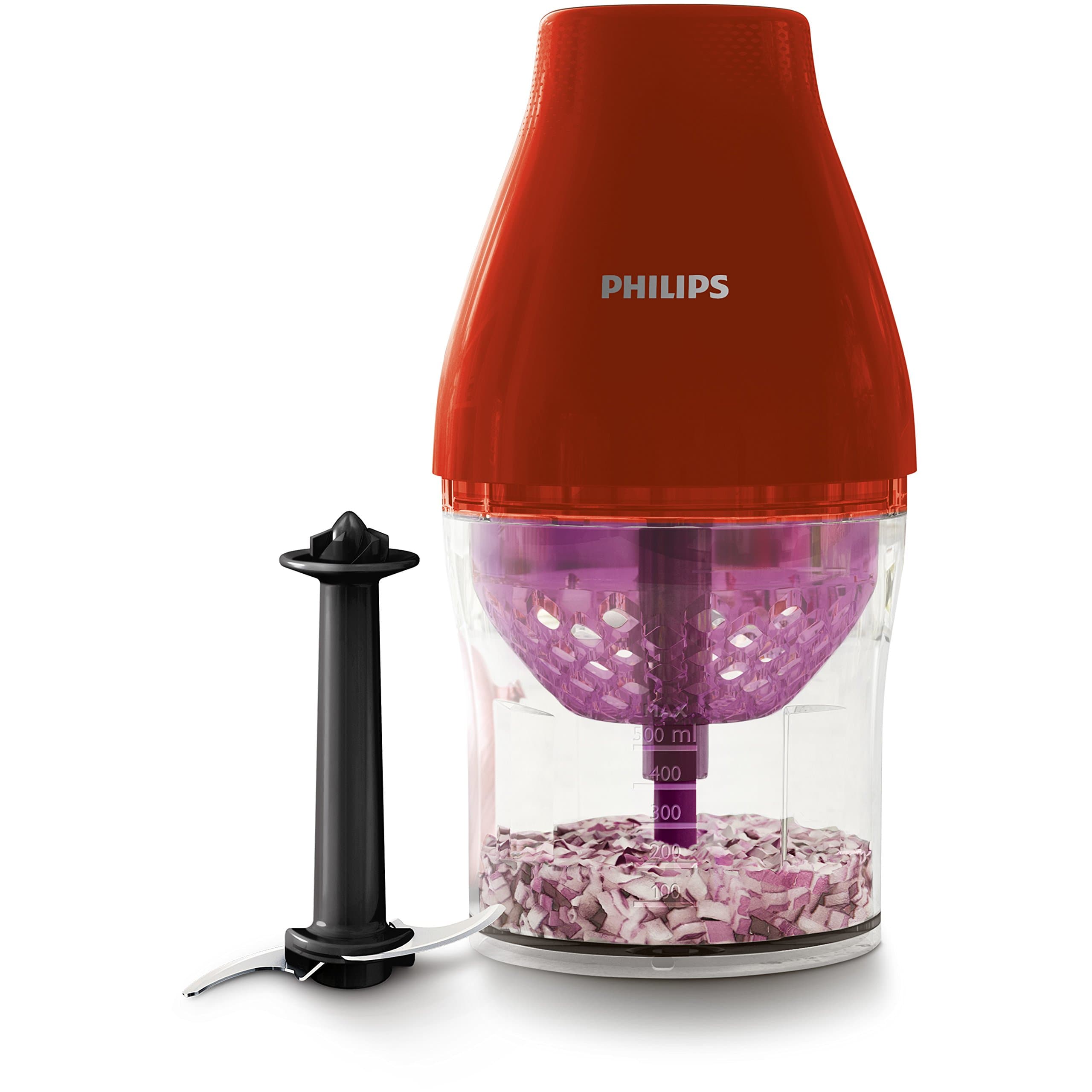 Philips Kitchen Appliances HR2505/42 MultiChopper with Chop Drop Technology, Red, Plastic