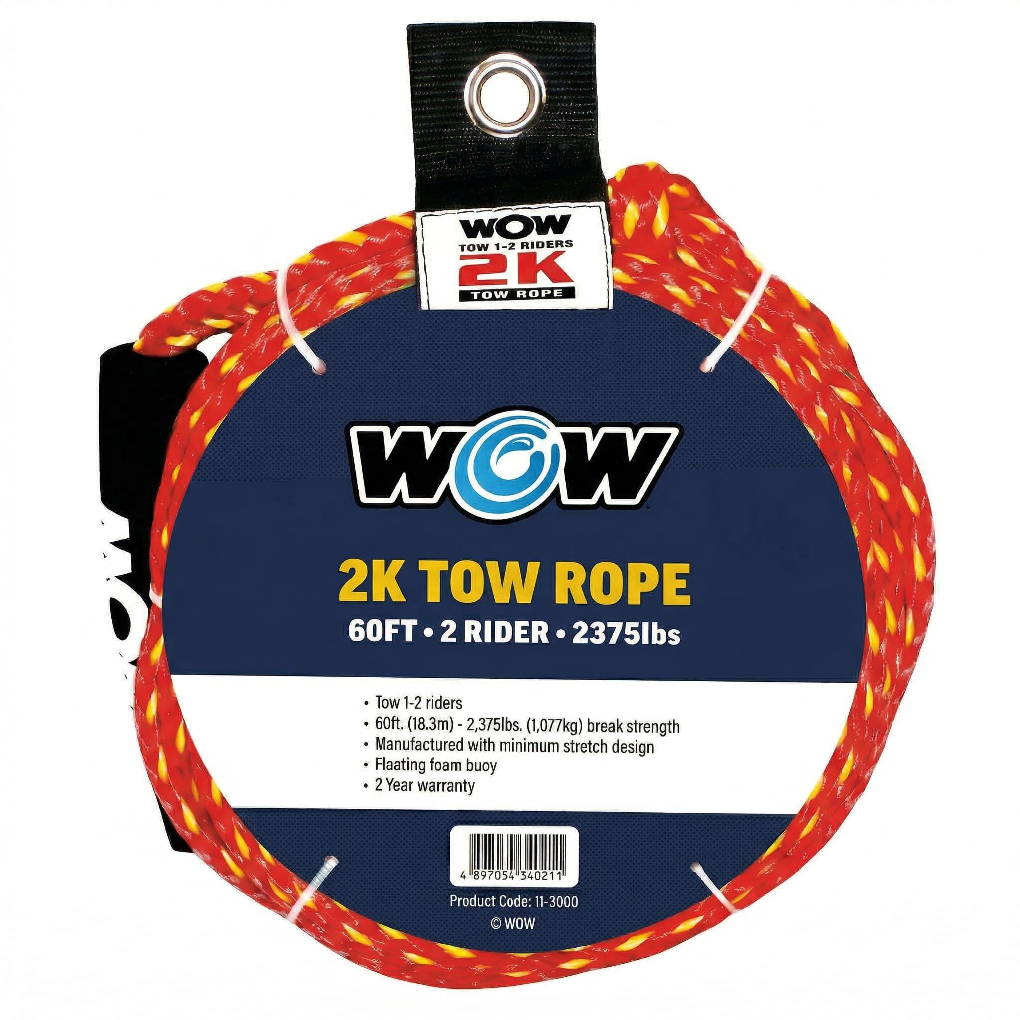 WOW Sports World of Watersports 2k 60 ft. Tow Rope with Floating Foam Buoy 1 or 2 Person Tow Rope for Boating, 11-3000, Red