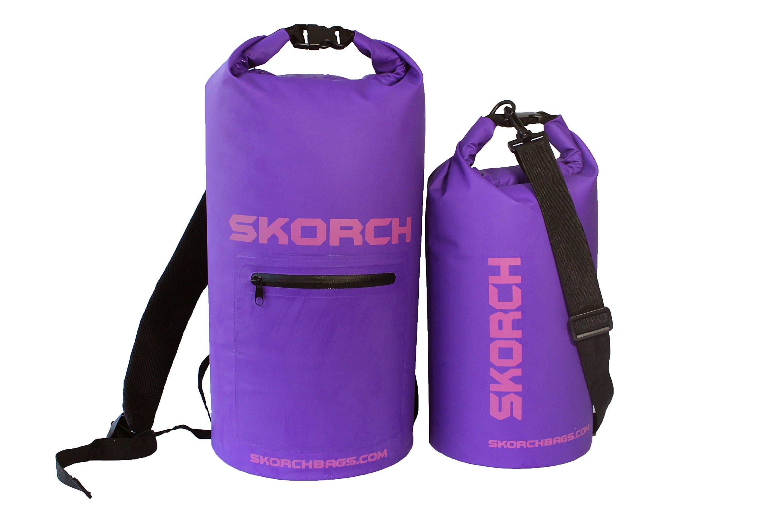 SKORCH 2 Pack with 20L Waterproof Backpack and 10L Dry Bag - Purple with Pink Branding - Skiing,Rugby, Hiking, Triathlon, Swimming, Walking.