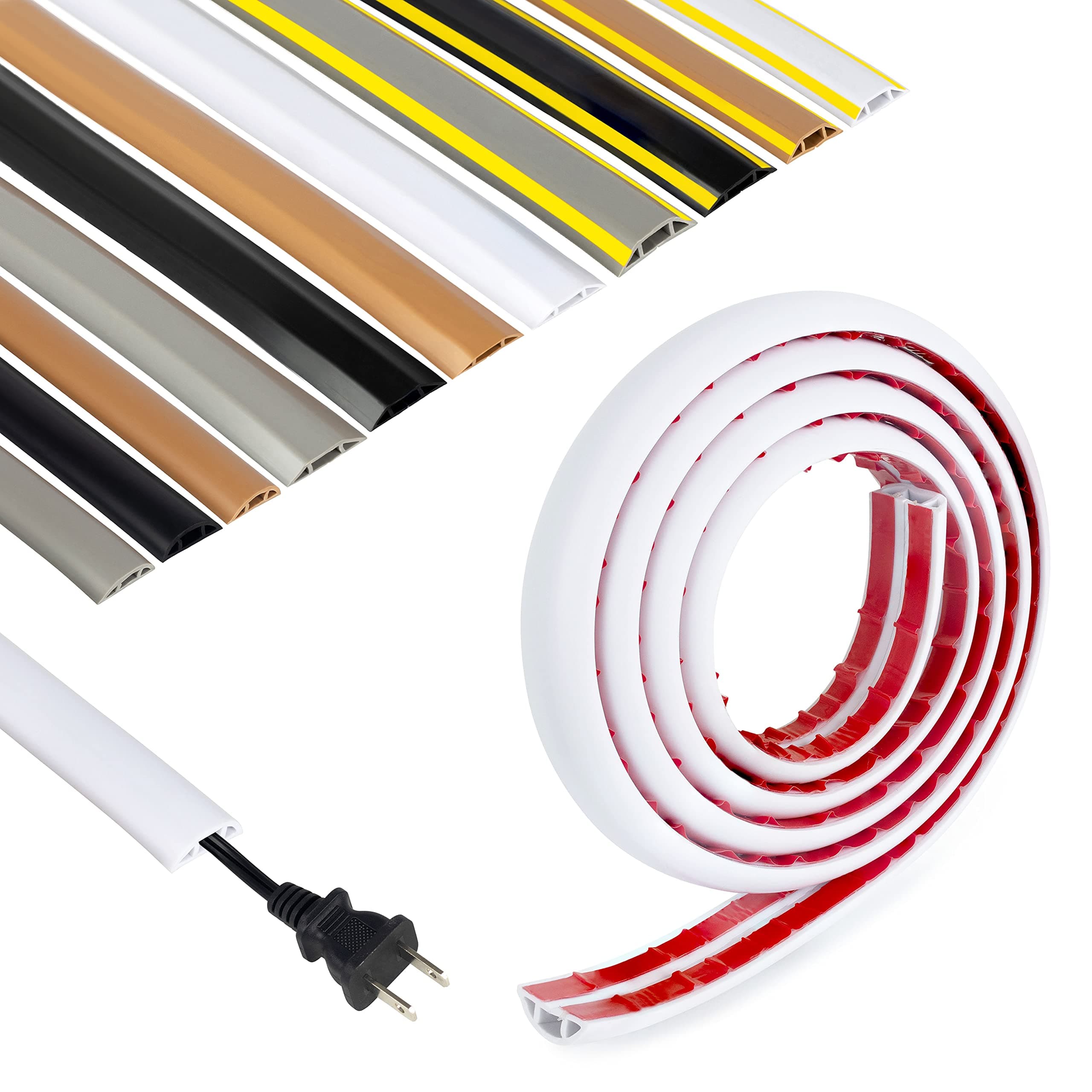 Rubber Bond Cord Cover Floor Cable Protector - Strong Self Adhesive Floor Cord Covers for Wires - Low Profile Extension Cord Covers for Floor & Wall - White - Thin Cord - 8 Feet