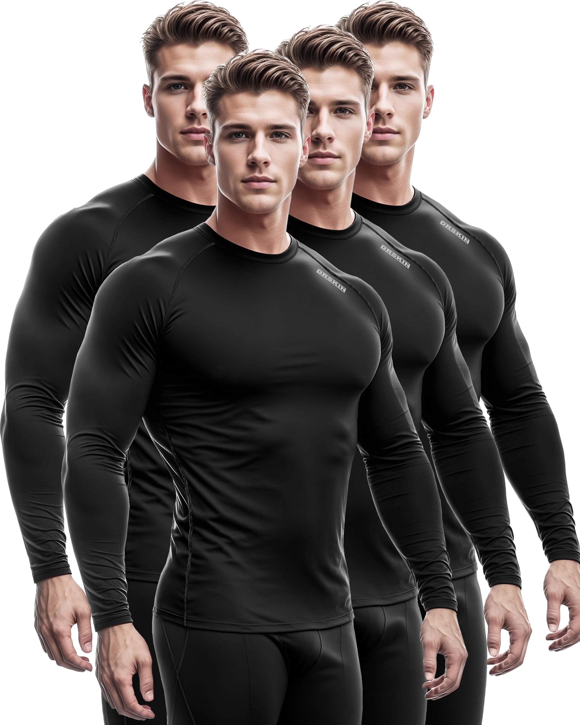 4, 3, 2 or 1 Pack Men's Compression Shirts Top Long Sleeve Sports Baselayer Workout Running Athletic Active