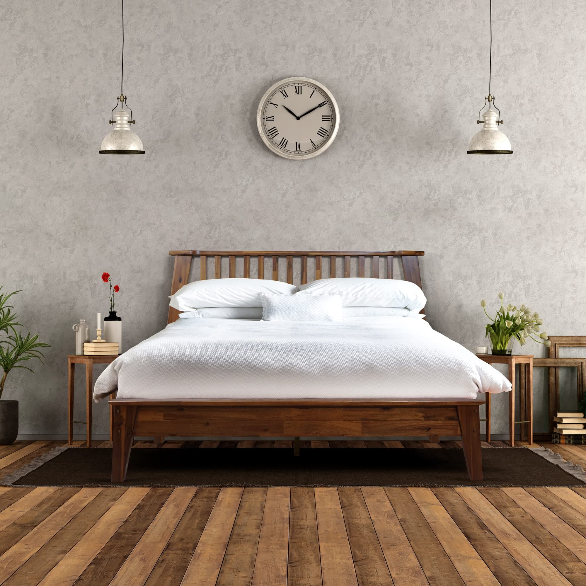 Acacia Kaylin Wooden Bed Frame with Headboard, Solid Wood Platform bed with Wood Slat Support, No Box Spring Needed, Queen (U.S. Standard), Chocolate, 14 Inch, V1