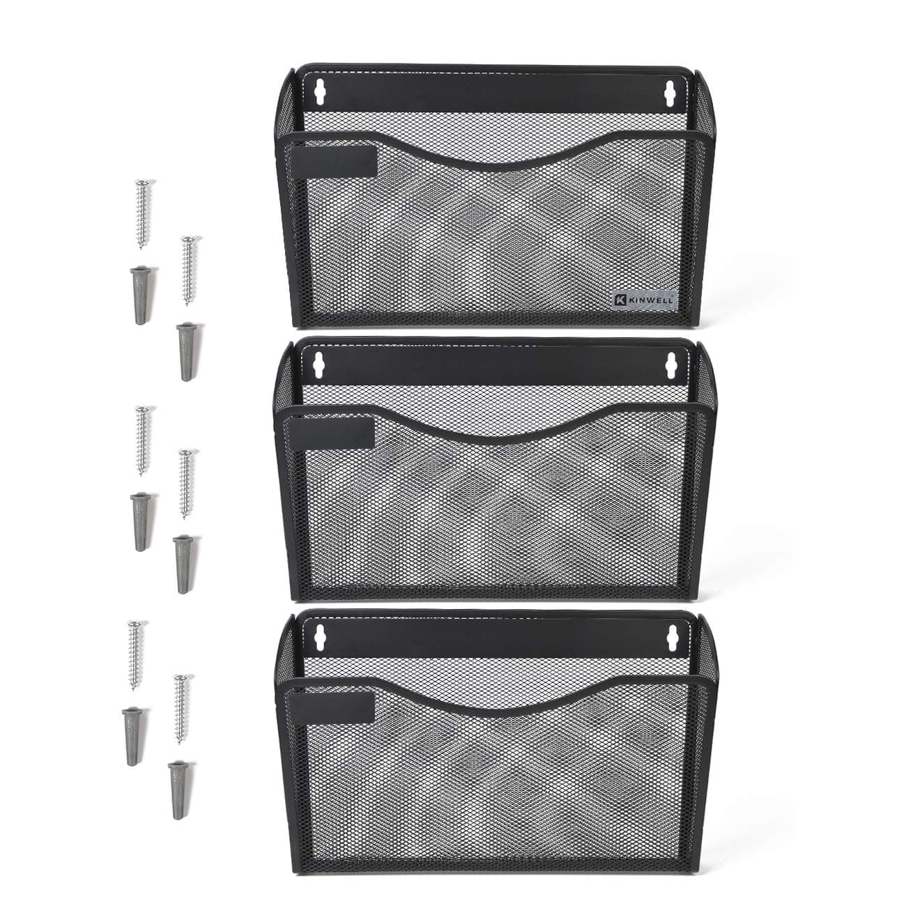 3 Pack Office Hanging Mesh Letter-Size Wall File Holder Organizer Single Vertical Collection Pocket Set Multi-Purpose Organizer Display Magazines Mail Sorter & Magazine Rack (Black)