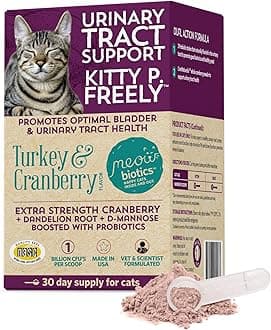 Meowbiotics Kitty P. Freely Cat Urinary Supplement, Cranberry for UTI & Kidney Support Powder Probiotics for Cats, Made in USA (30 Days)