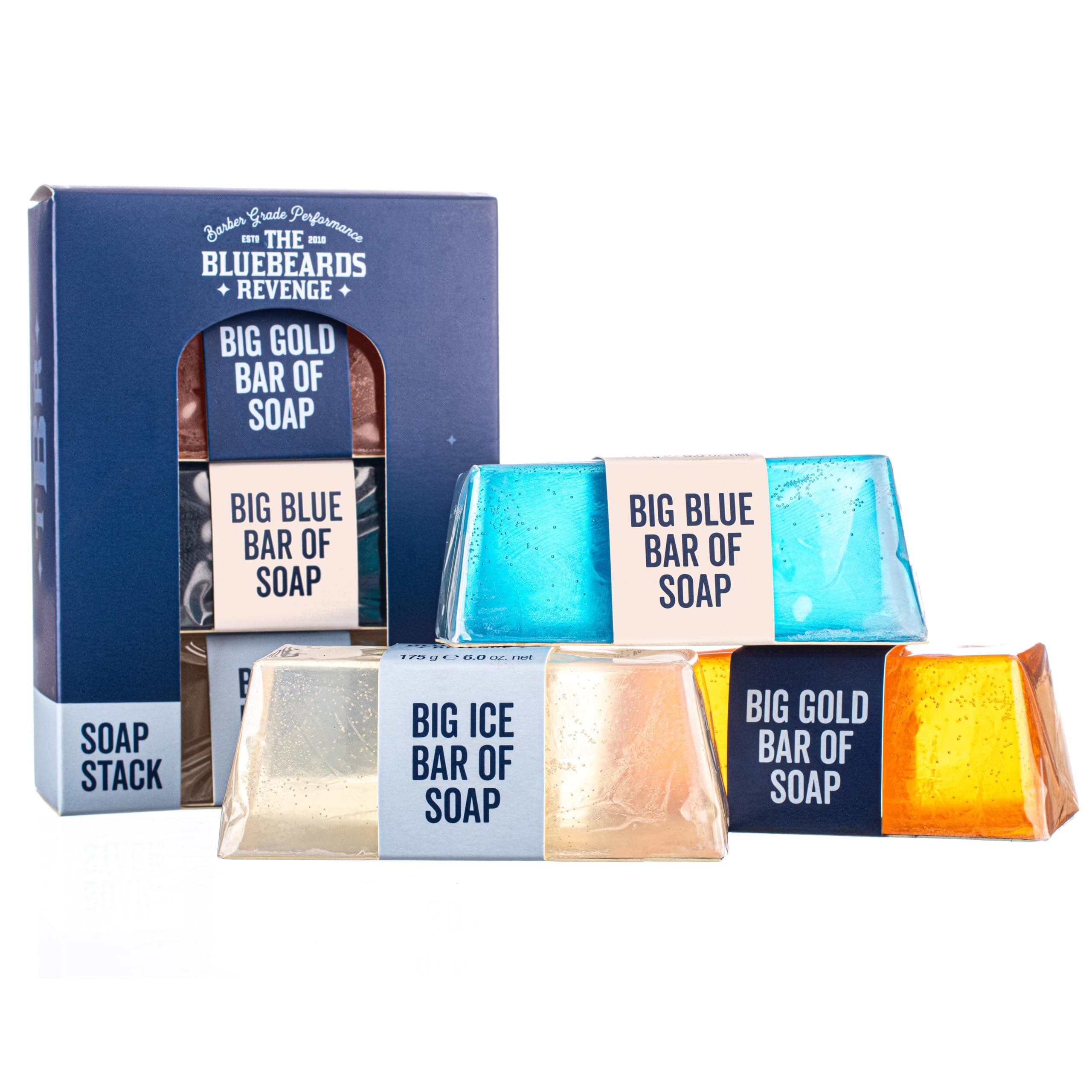Soap Stack Gift Set For Men. A Vegan Soap For Men. All Skin Types Including Sensitive And Oily Skin. Includes Big Blue, Cuban Gold And Classic Ice Soap. 3 x 175g bars.