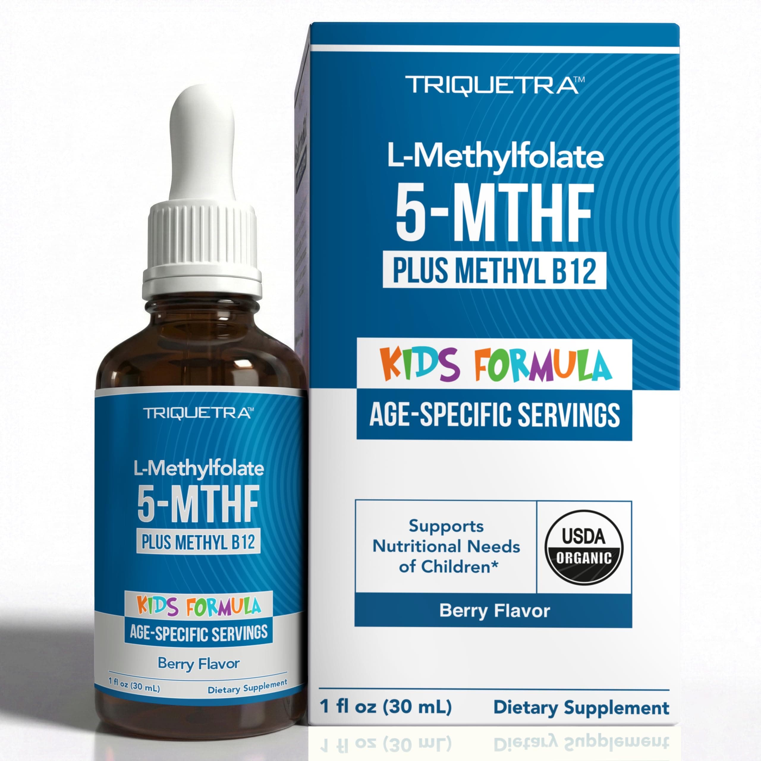 Organic Kids L-Methylfolate + Methyl B12 Cofactor - MTHFR Sublingual Form - 5-MTHF, Superior Form of Folate - Adjustable Dosing for All Ages - Mood, Behavior, Cognition - Organic Berry Flavor, 1 Fl oz