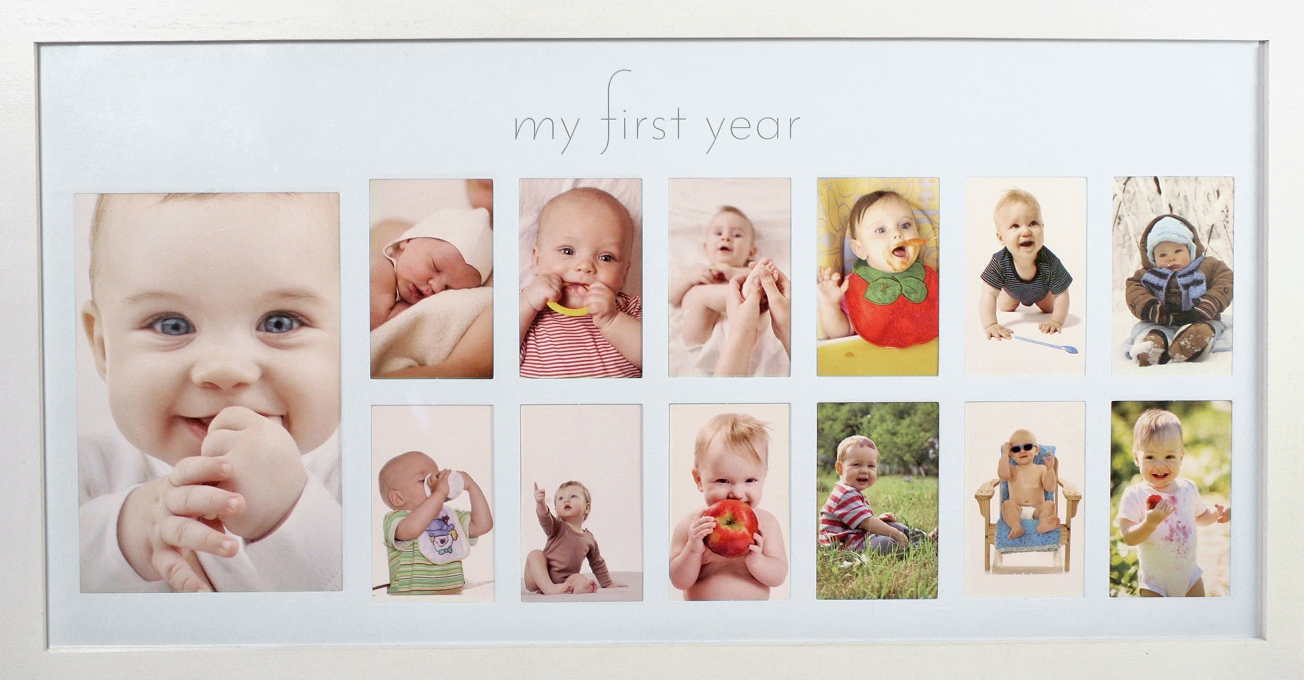 Baby's First Year Frame | Collage Frame For Baby In White | 12 Month Picture Frame | Milestone Photos | First Year Picture Mat | My First Year Photographs