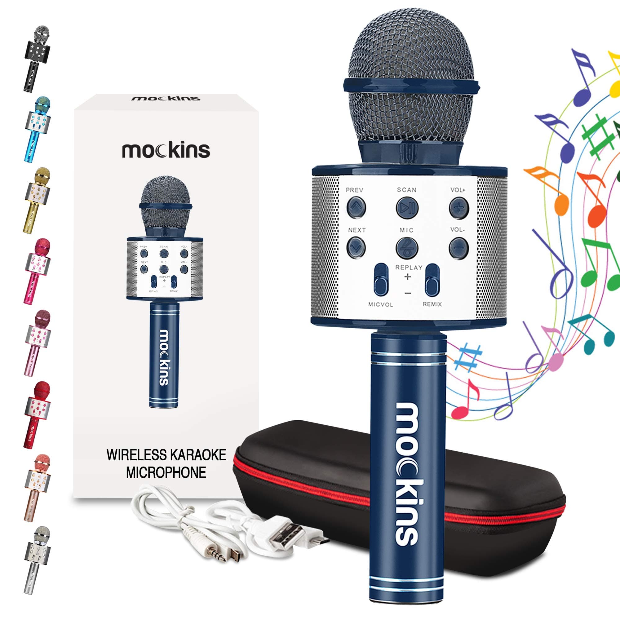 MockinsWireless Bluetooth Handheld Karaoke Microphone with Built in Bluetooth Speaker All-in-One Karaoke Machine | Compatible with Android & iOS iPhone - Navy Color
