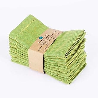FINGERCRAFT Faggoting Hemstitched Table Napkins - 20x20 Inch, 100% Cotton with Extra-Tough Stitching Perfect for Formal Dinners, Holiday Gatherings, and Everyday Use (Yellow Green)
