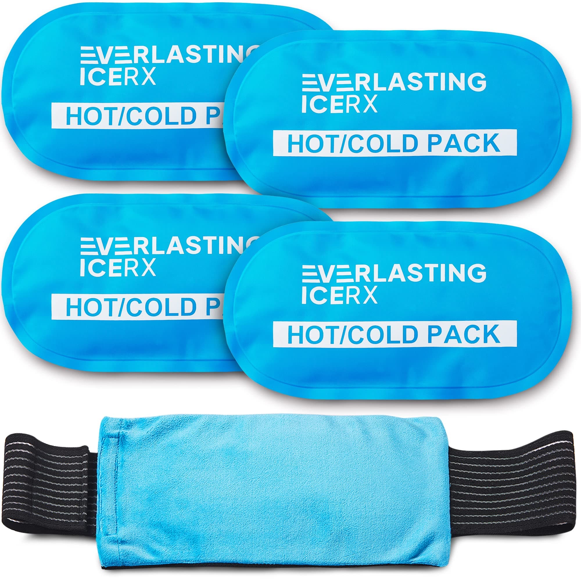Gel Ice Packs for Injuries Reusable, Hot & Cold Gel Wrap (4 Pack), Adjustable & Flexible, Long Lasting Instant Compression for Back, Knees, Shoulders, Elbows, Neck, Foot & Ankle