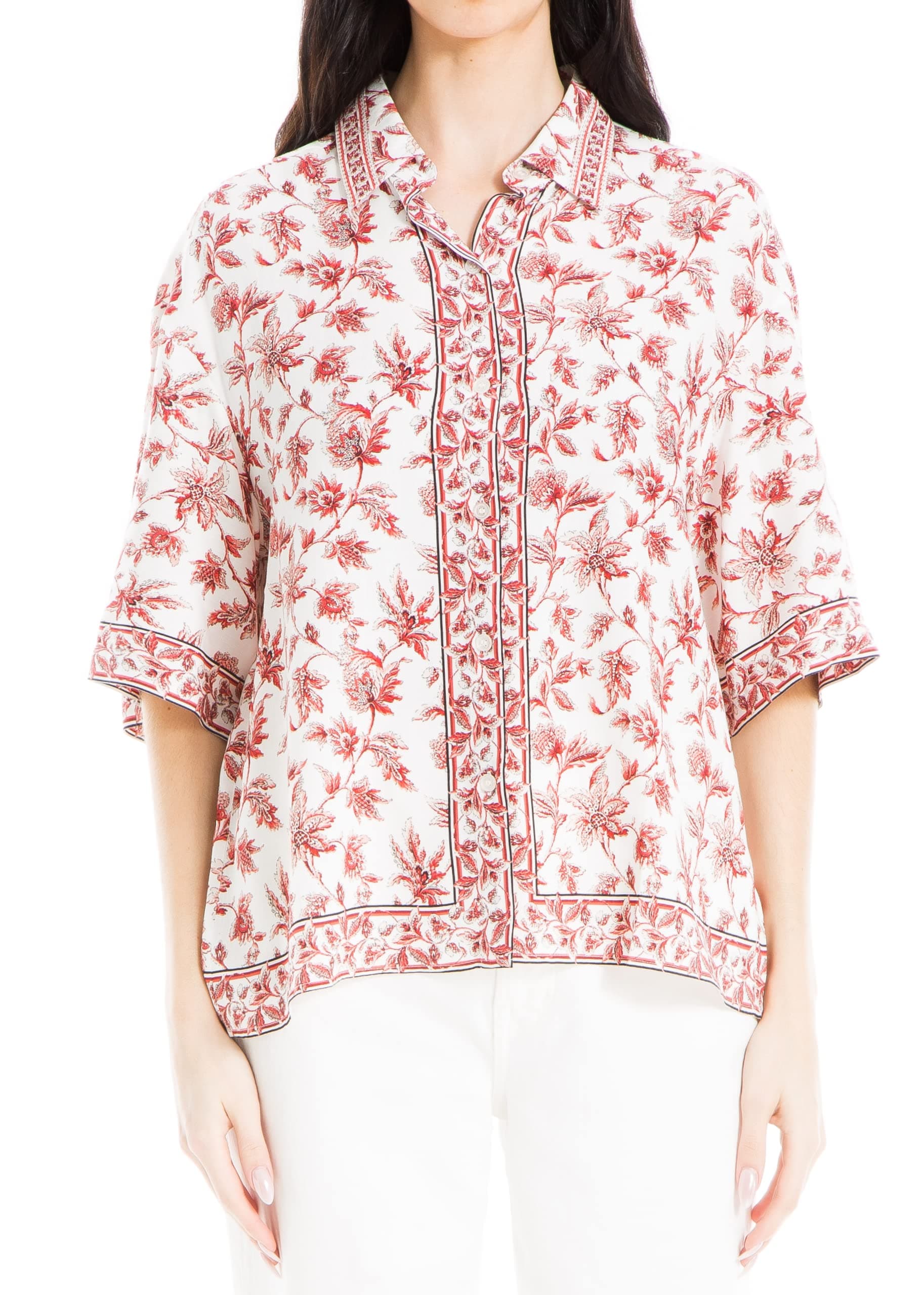 Max Studio Women's Rayon 3/4 Sleeve Button Front Blouse