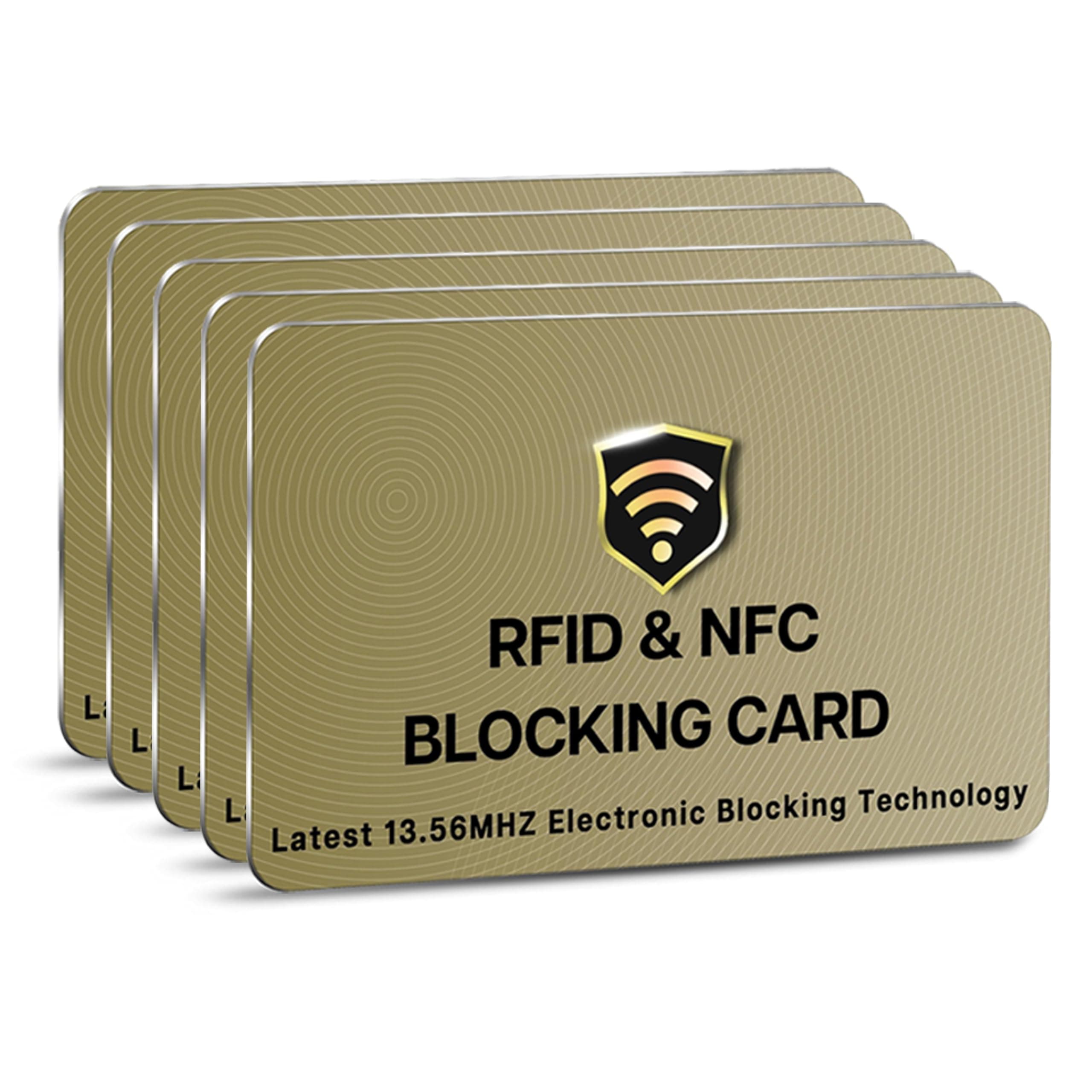 SaiTech IT RFID Blocking Card, 5 Pack One Card Protects Entire Wallet Purse For Men & Women, NFC Contactless Bank Debit Credit Cards Protector ID ATM Guard Card – Golden