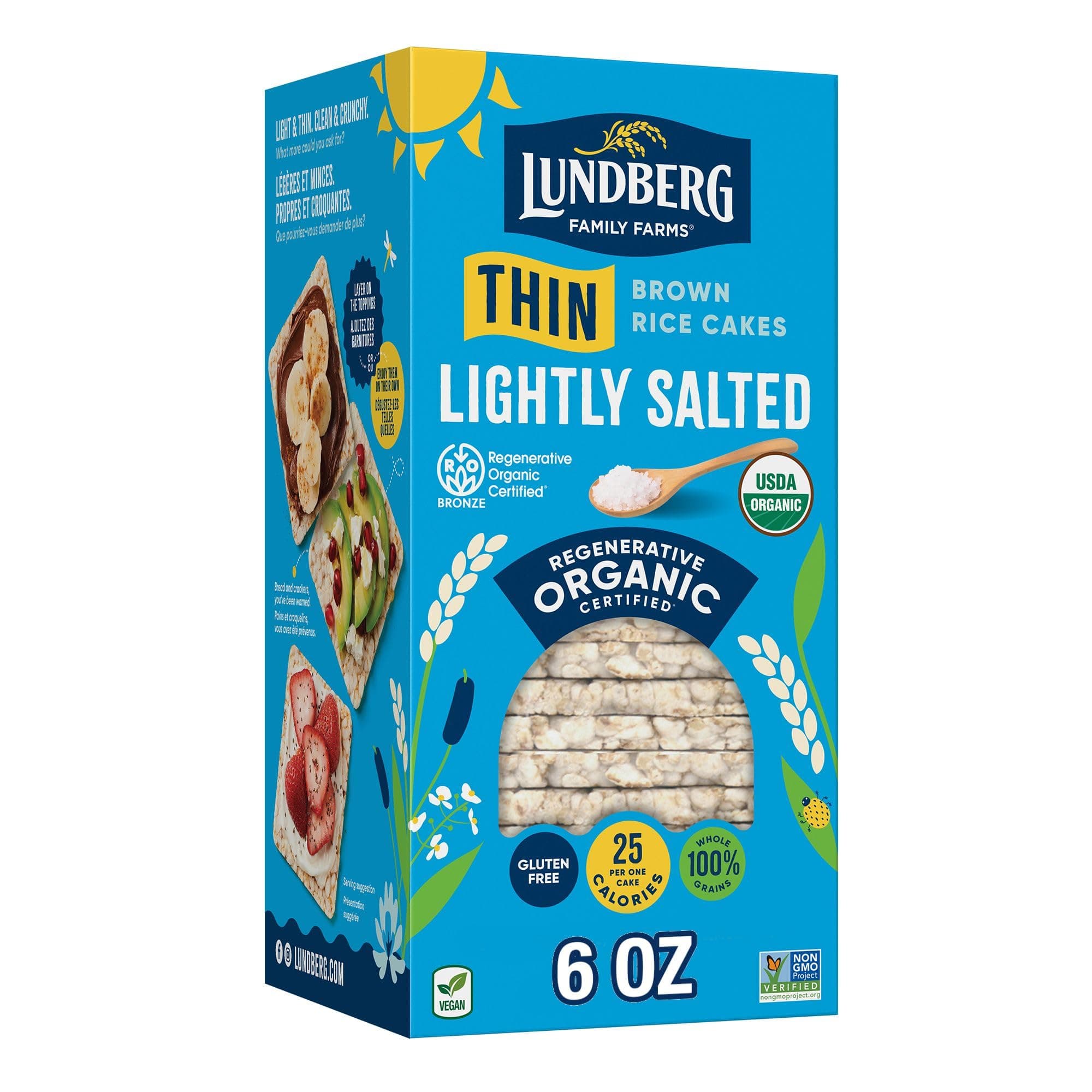 Lundberg Organic Thin Stackers, Brown Rice, Lightly Salted, Thin Rice Cakes, Gluten-Free, Vegan, Healthy Snacks, 6 Oz