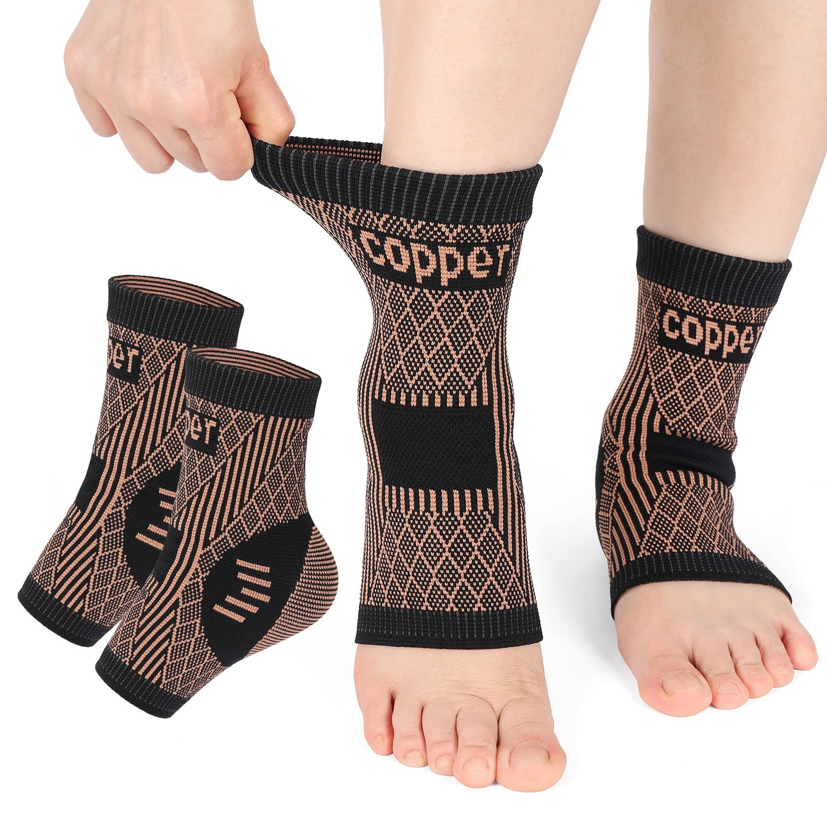 Ankle Brace, Copper Infused Ankle Support Compression Socks, Ankle Braces for Men Women, Ankle Compression Sleeves, Foot Support Wraps for Achilles Tendon Sprained Ankle Plantar Fasciitis