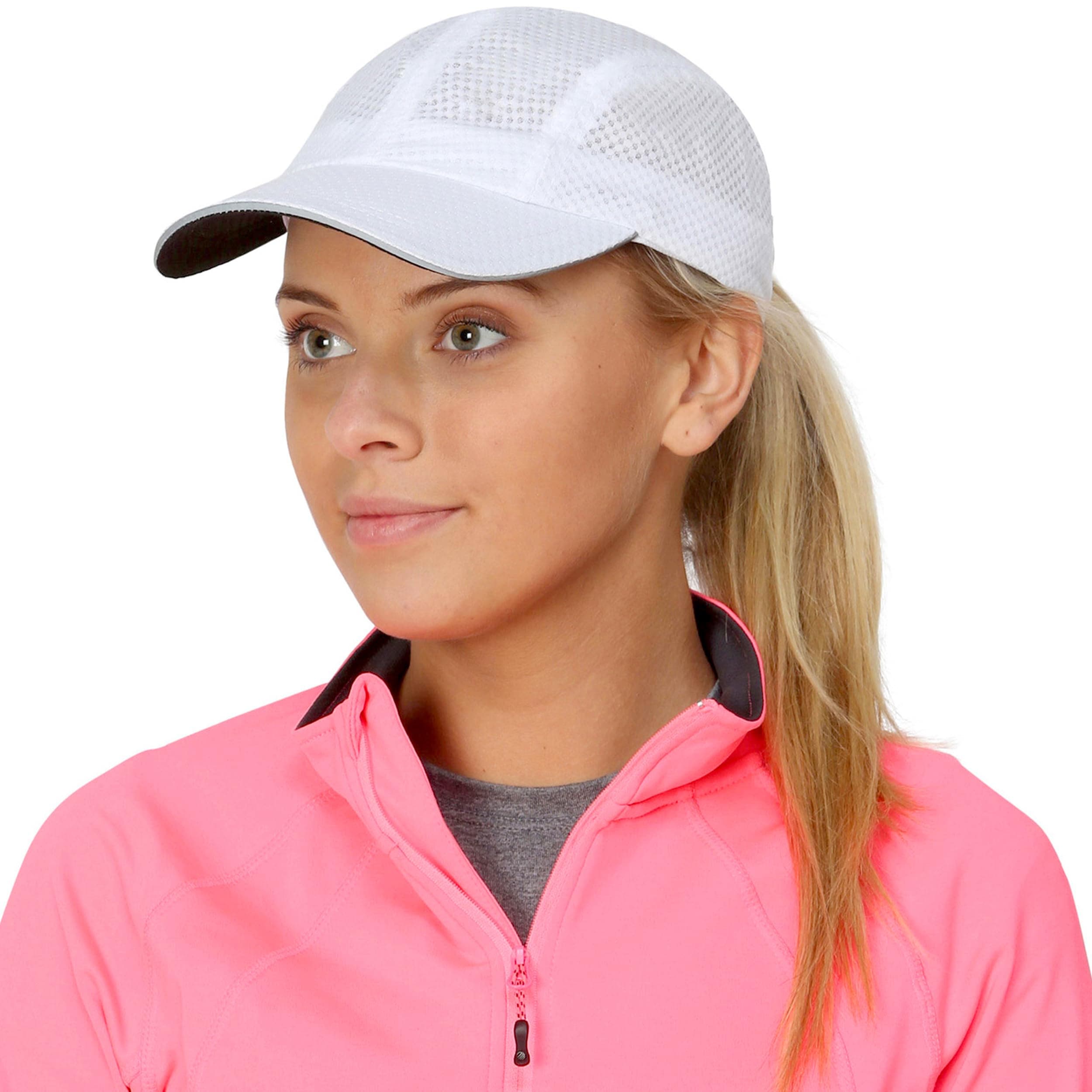 Women's Race Day Performance Running Cap, Lightweight & Quick Drying Mesh Sports Hat with Reflective Trim